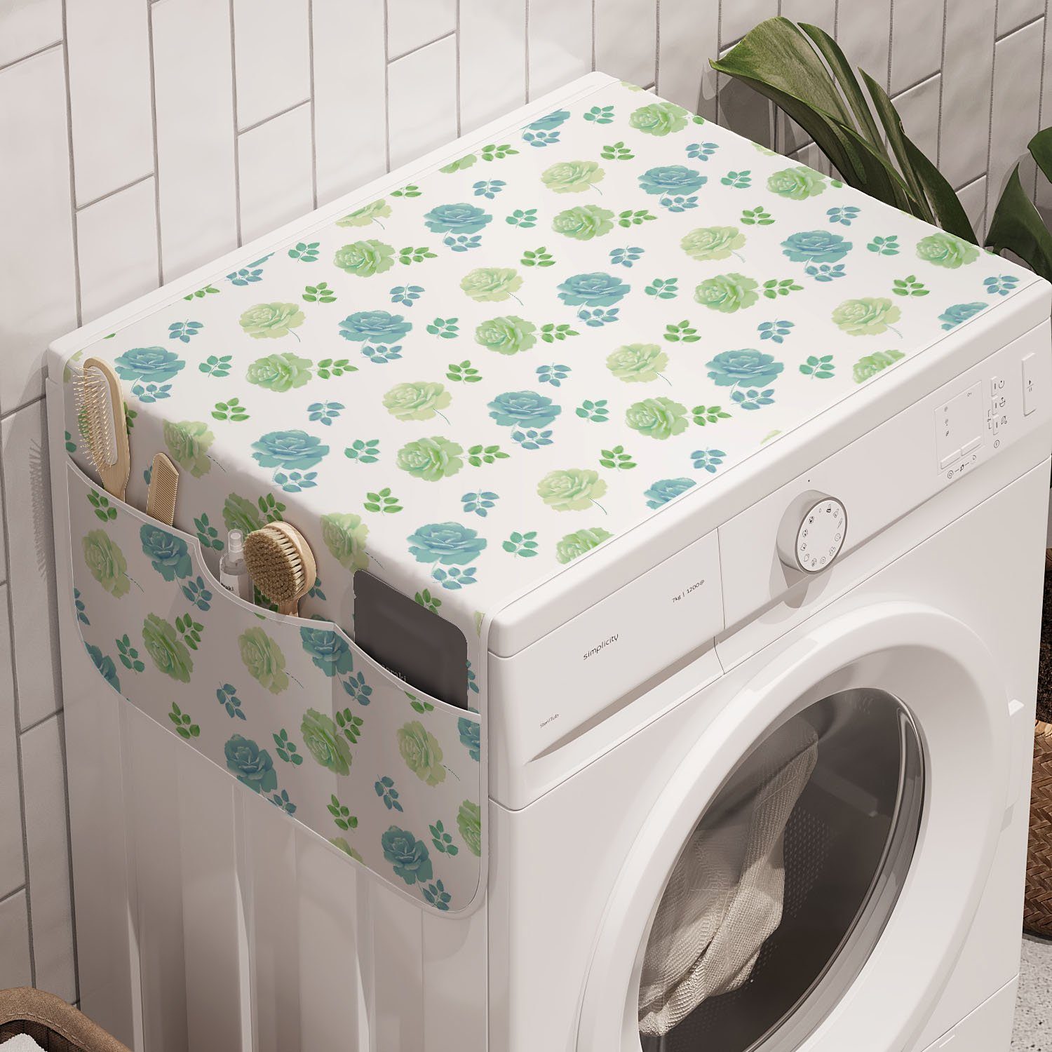 Abakuhaus Badorganizer Anti-Rutsch-Stoffabdeckung für Waschmaschine Trockner, Rose und Blumen Blätter Blumen und Kunst