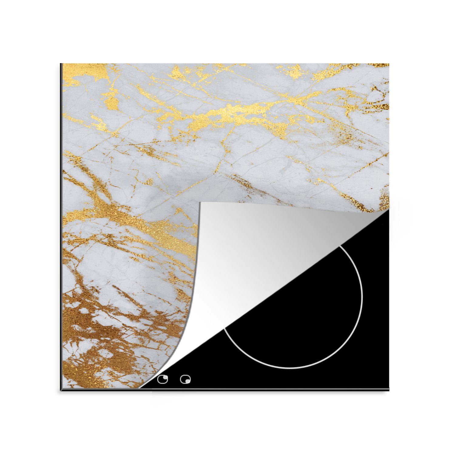 MuchoWow Herdblende-/Abdeckplatte Marmor - Muster - Gold, Vinyl, (1 tlg), 78x78 cm, Ceranfeldabdeckung, Arbeitsplatte für küche