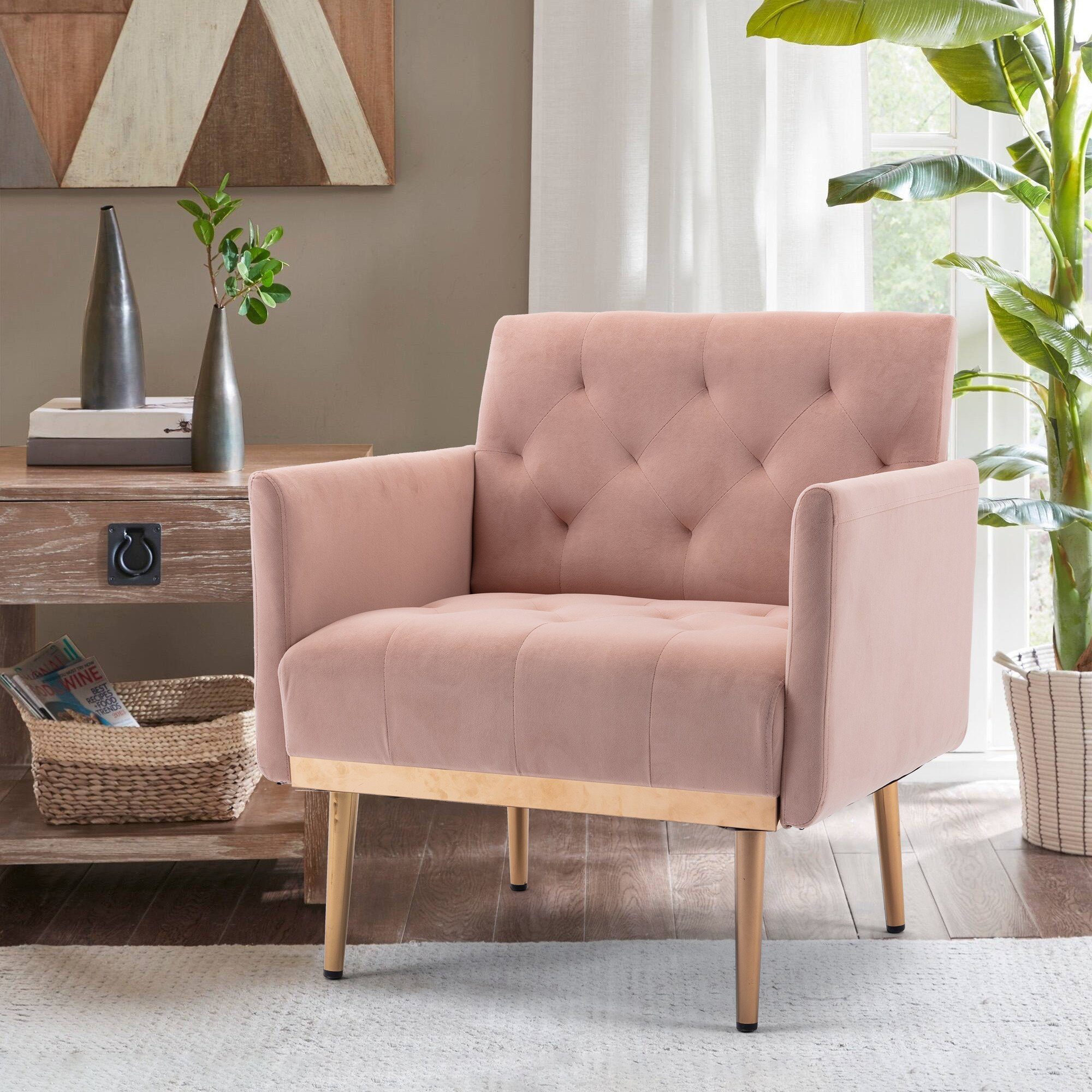 REDOM Esszimmerstuhl Freizeitsessel mit Füßen,Vierbeiniger roségoldenen Stuhl, rosa Akzentstuhl