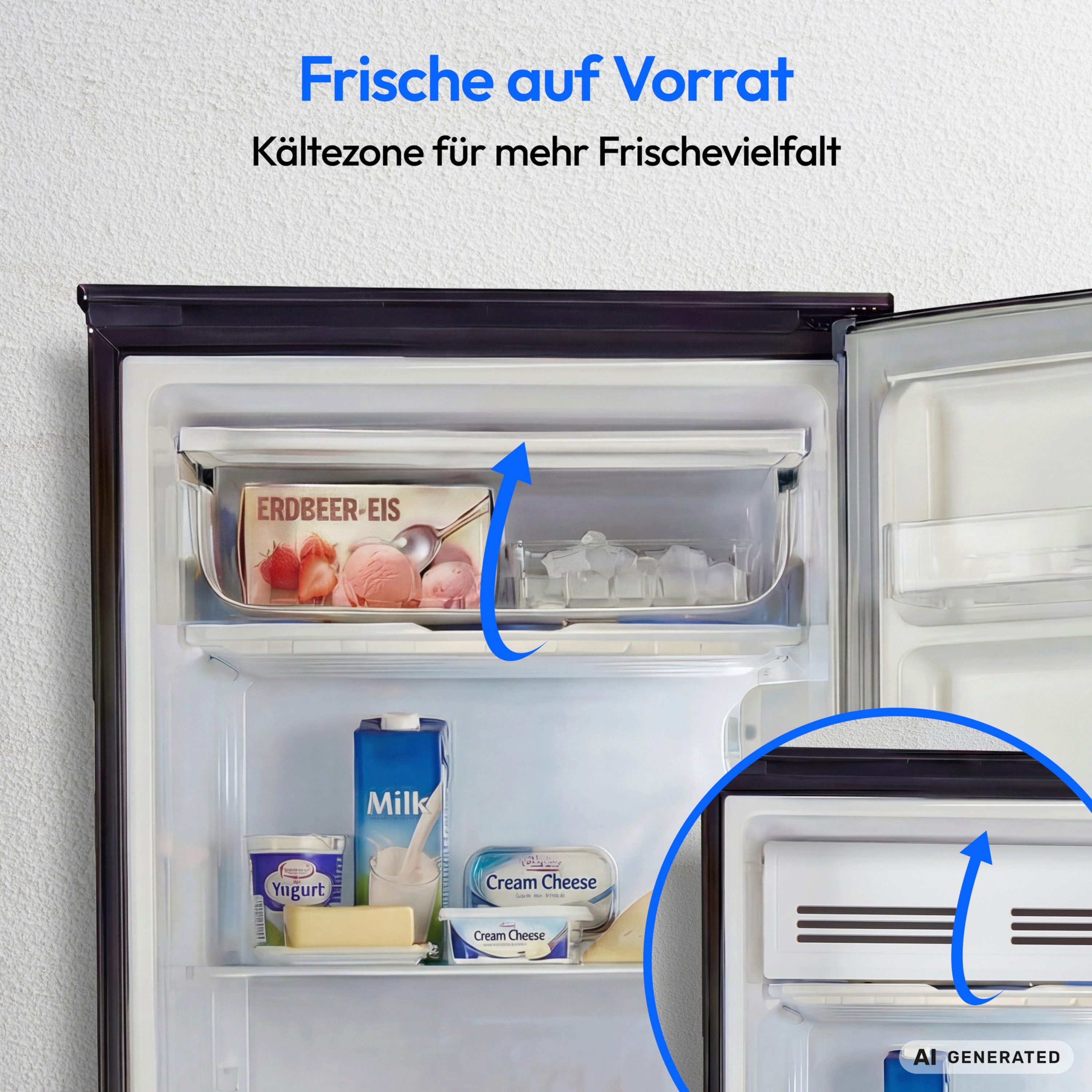 Medion® Kühlschrank MD370033, 85 cm hoch, 47.5 cm breit, 90L Gesamt-Nutzinhalt, Inverter Kompressor Technologie – Bild 5 von 5