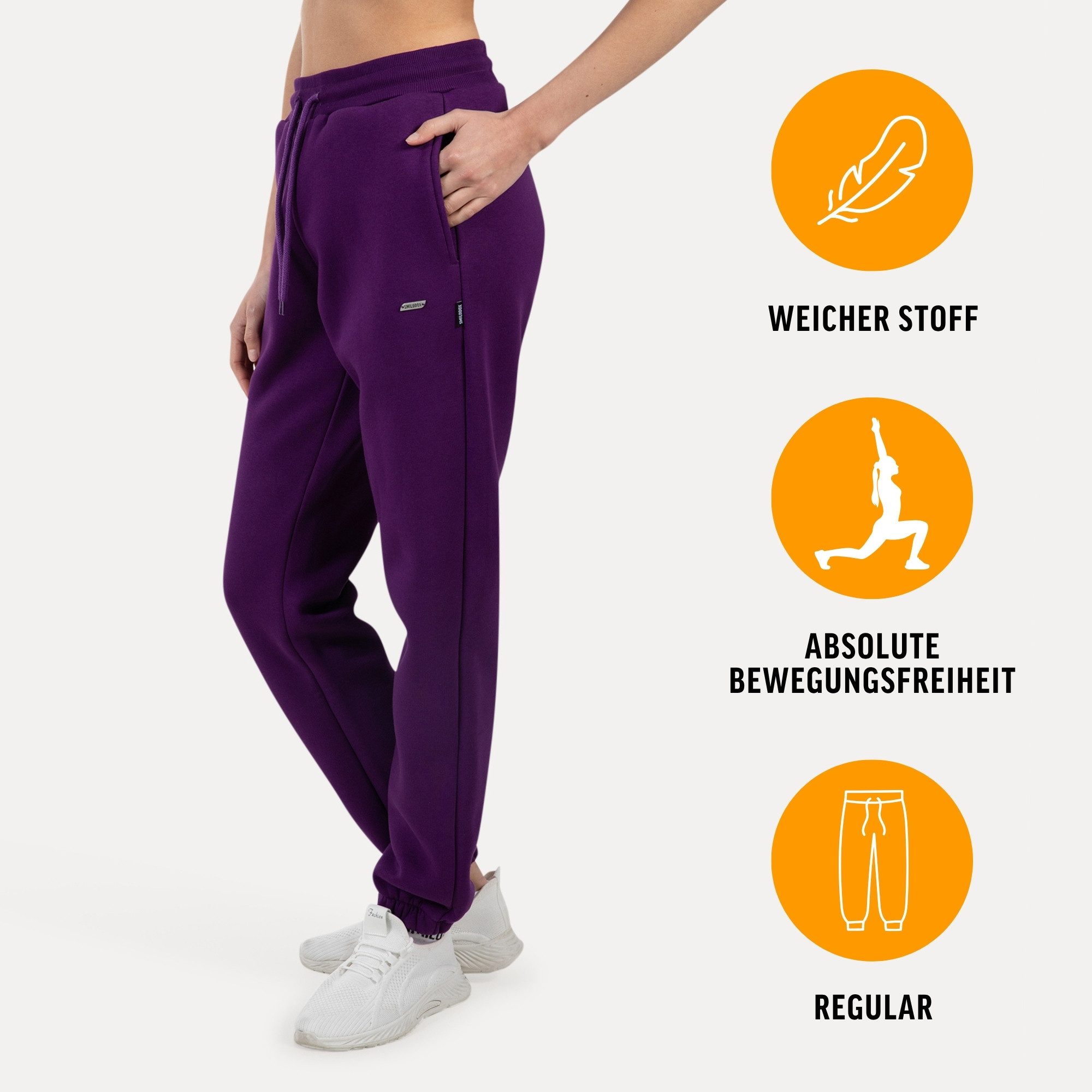 Smilodox Jogginghose Laurena, Regular Fit Sweathose mit Kordelzug am Bund, Metallabel angenehmes Material Bündchen an Beinabschlüssen Sport Alltag Fitness