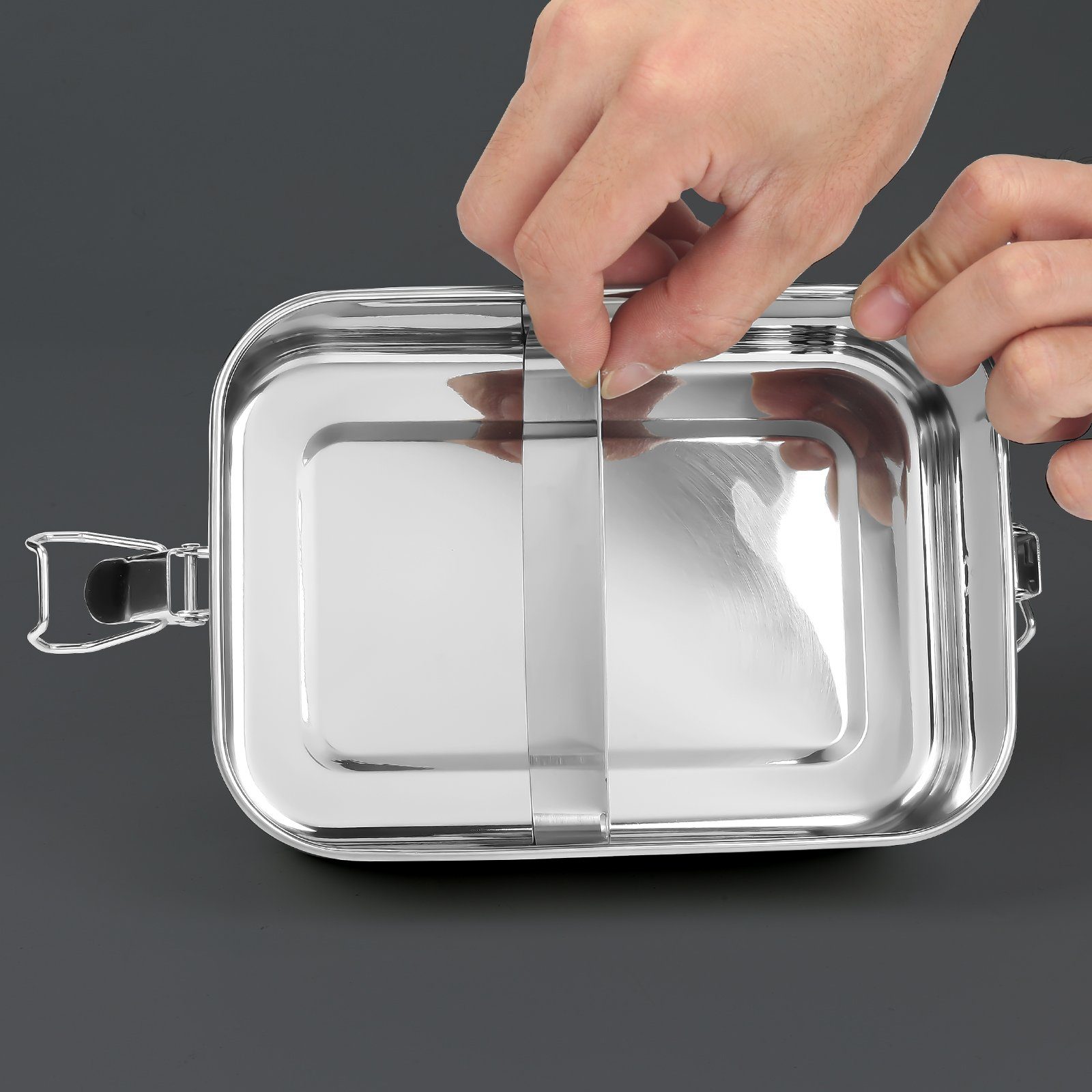 Edelstahl, Brotdose Thermobehälter Lunchbox (abnehmbar) 800-1400ml BPA frei Clanmacy Lunchbox Brotdose Metall Silber Fächern 1400ml