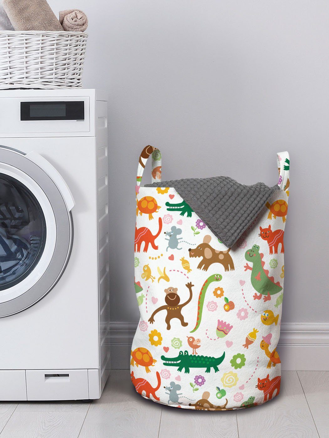 Kordelzugverschluss Tiere für Jolly Griffen Waschsalons, mit Wäschesäckchen Wäschekorb Abakuhaus Cartoon Animals