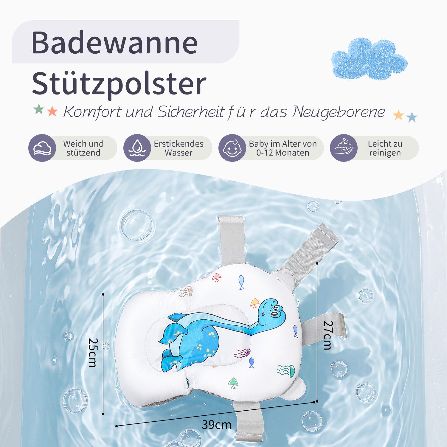 oyajia Babybadewanne Faltbare Badewanne PP&TPE Babywanne Badewannensitz, (mit weichem Schwimmkissen und Thermometer, Rutschfeste Badewanne)