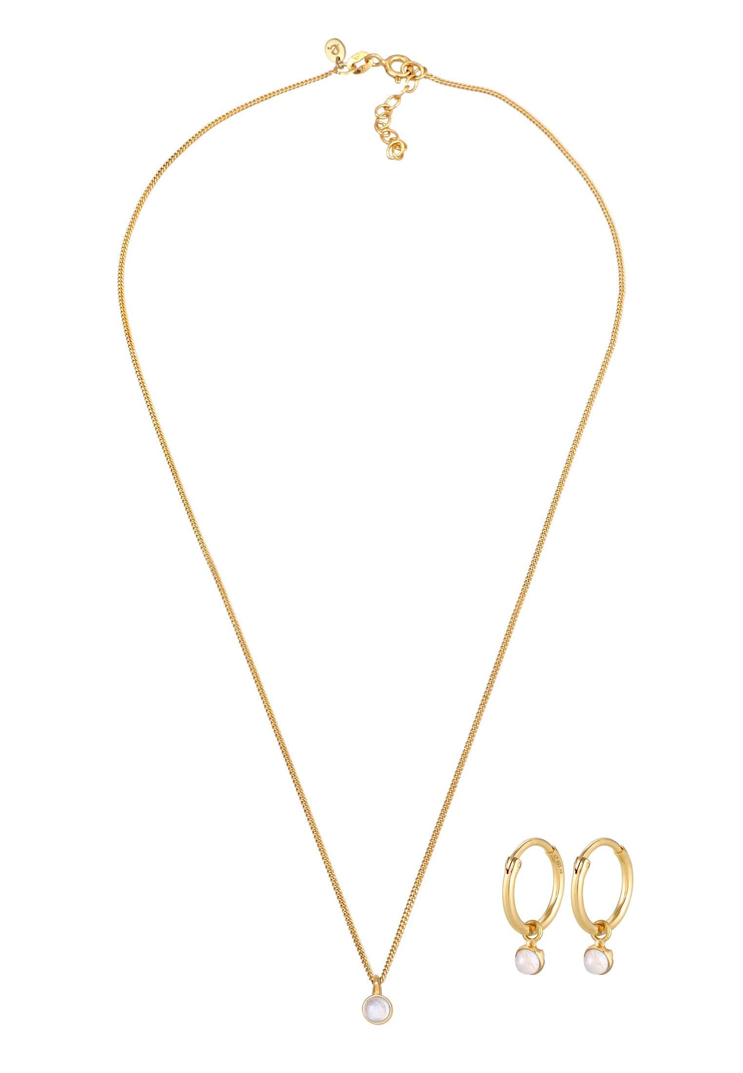 Elli Premium Schmuckset Kette Creolen Mondstein Stein 925 Silber, Kreis – Bild 2 von 5