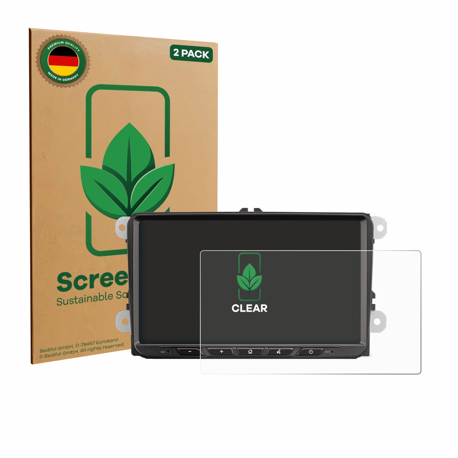 ScreenLeaf Displayschutzfolie Schutzfolie für Zenec Z-E2065, 2 Stück, nachhaltiger Displayschutz Schutz Folie Klar Transparent