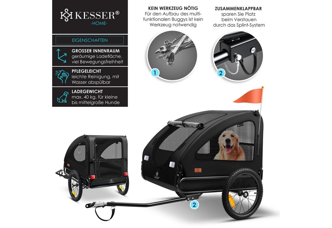 Thumbnail - KESSER Fahrradhundeanhänger, Hundeanhänger Boxer 2-in-1 Hundebuggy Fahrradanhänger groß