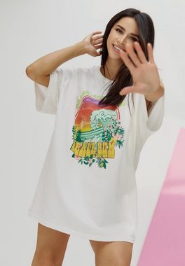 Worldclassca T-Shirt Worldclassca Oversized BEACH BUM Print T-Shirt lang Sommer Oberteil
