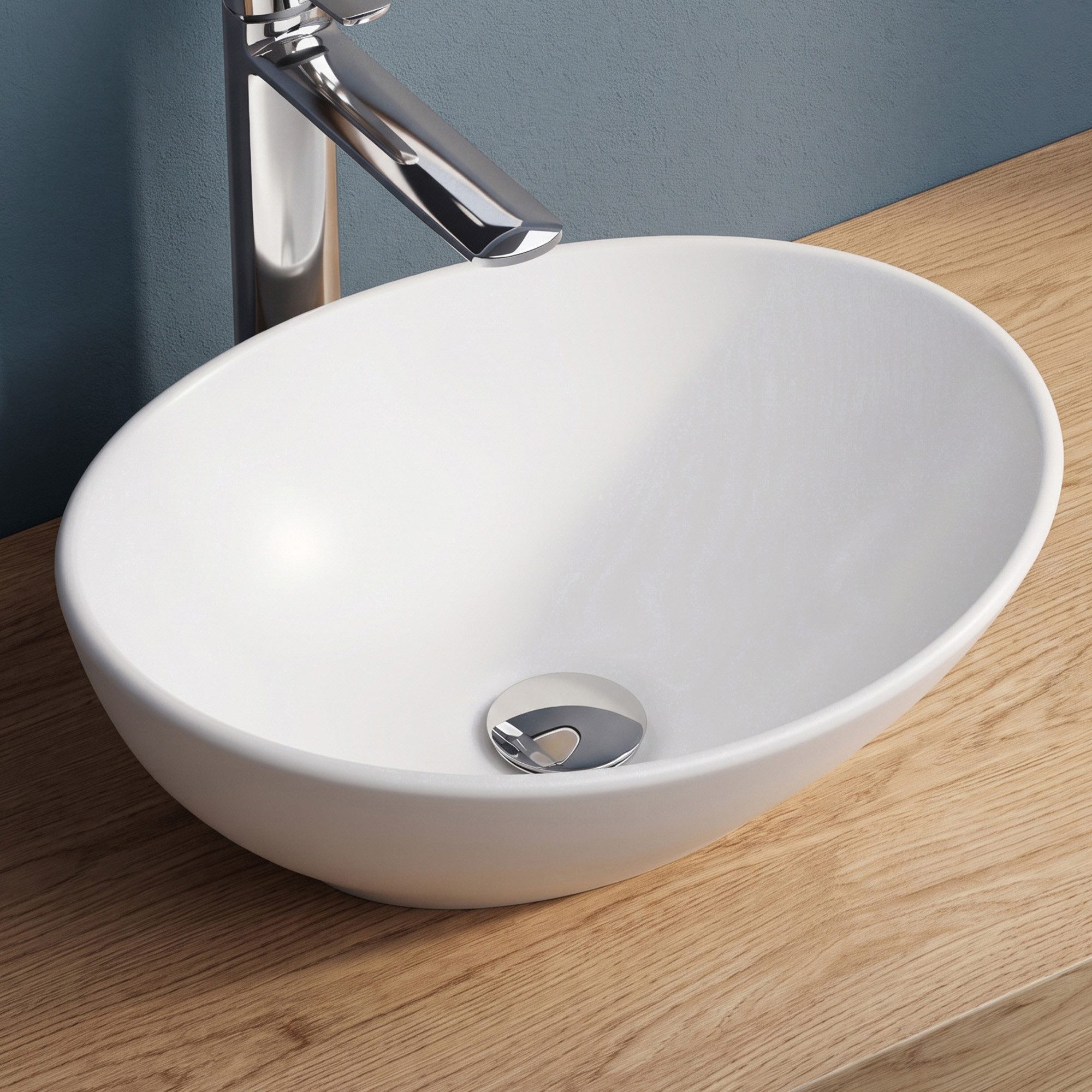 doporro Waschbecken Aufsatzwaschbecken Keramik Waschschale Oval 42x34x14.5cm Brüssel205, mit Nano-Beschichtung, ohne Hahnloch und Überlauf