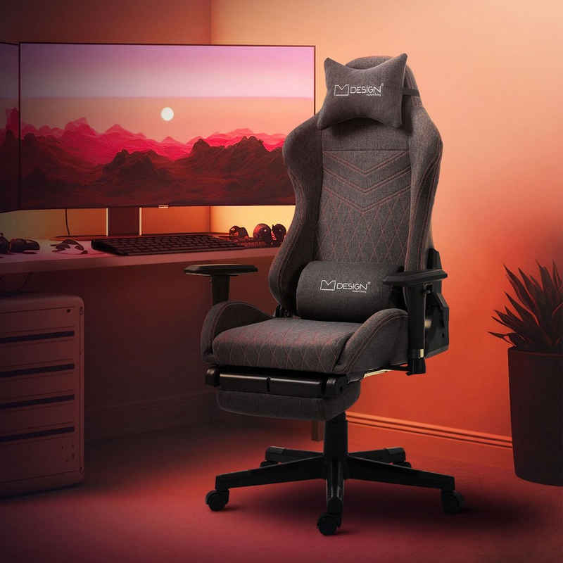 ML-DESIGN Gaming-Stuhl Massage Bürostuhl mit Armlehne Verstellbar Ergonomischer Stuhl, Schreibtischstuhl aus Stoff Grau-Rot drehbar 360° 72x72x131cm
