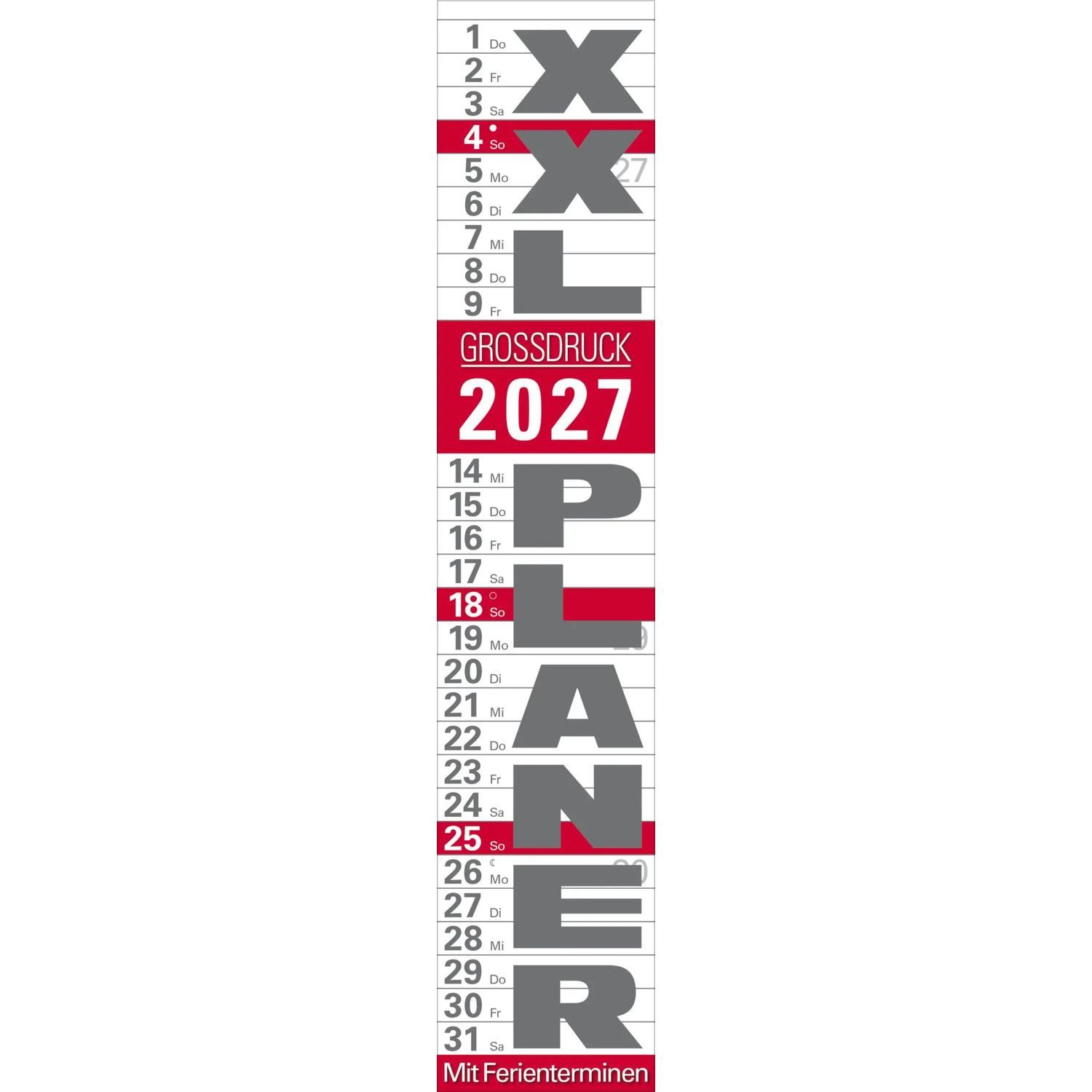 Korsch Verlag Wandkalender XXL Planer Großdruck rot 2027