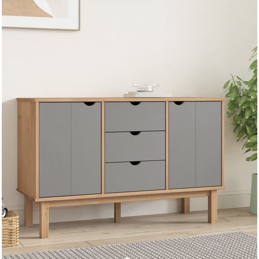 furnicato Sideboard OTTA Braun&Grau 113,5x43x73 cm Massivholz Kiefer (1 St) günstig online kaufen