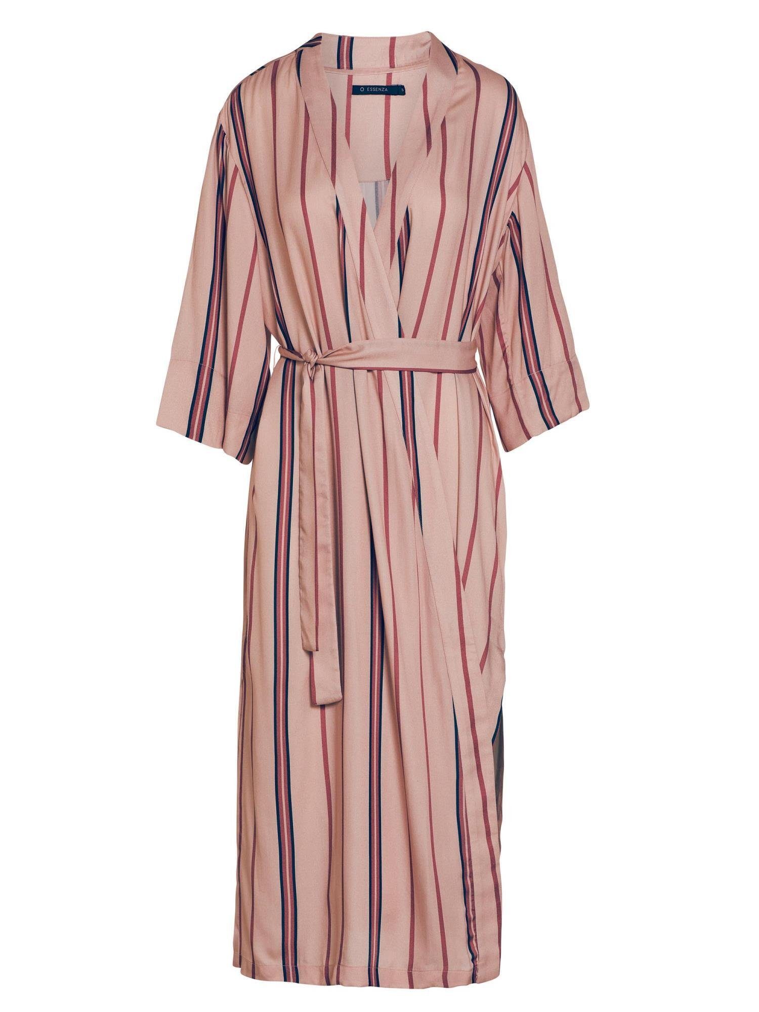 Essenza Kimono Ilona Meryl, Langform, Modal, Kimono-Kragen, Gürtel, aus Modal mit Streifen Rose