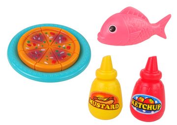 LEAN Toys Kinder-Küchenset Mikrowellenofen Zubehör Pizza Huhn Fisch Tasten Plastikspielzeug