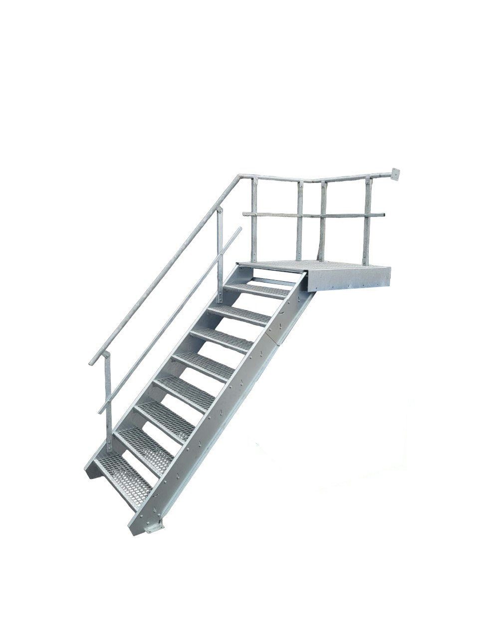 SRM Design Außentreppe 8 Stufen + Podesttreppe Geländer links breite 100cm höhe 135-180cm