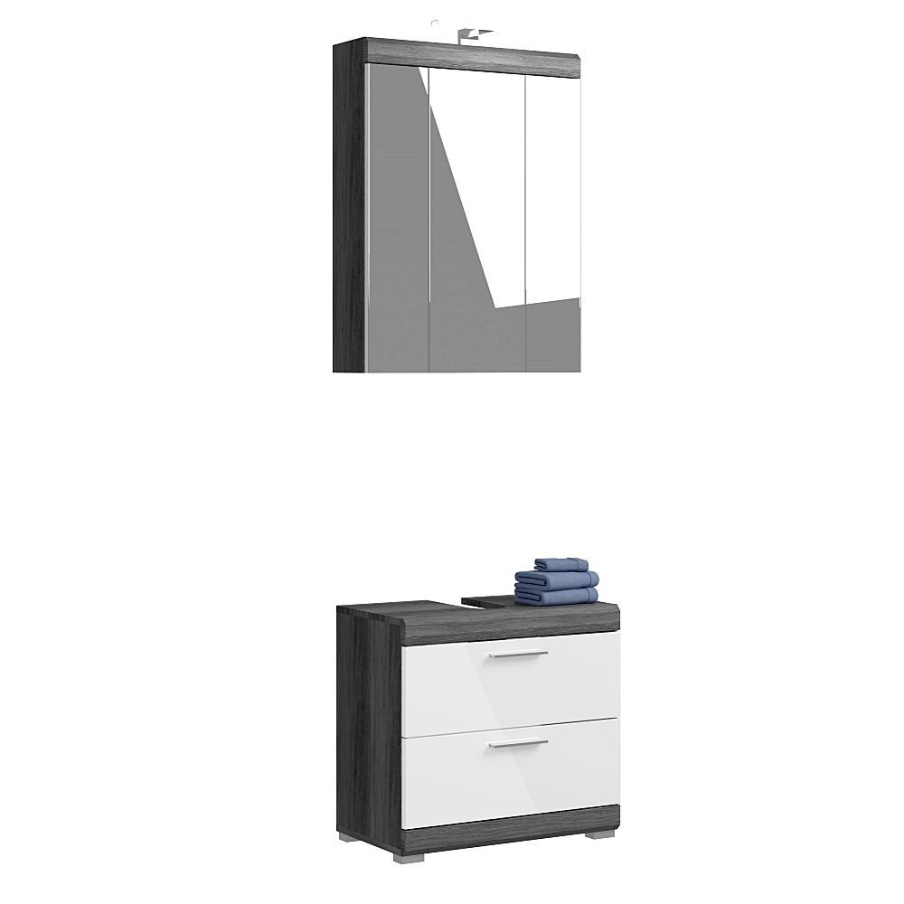 Lomadox Badmöbel-Set SIROCO-158, (Spar-Set, 2-St., Waschbeckenunterschrank Spiegelschrank), Badezimmerschrank Set Waschtischunterchrank modern in weiß mit grau