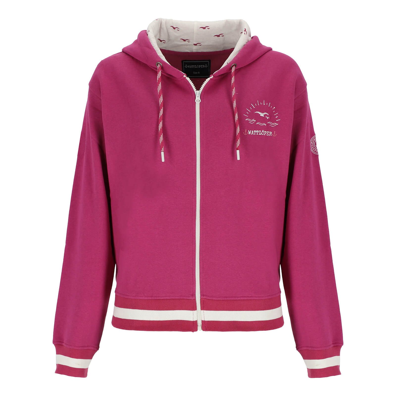 Wattlöper Kapuzensweatjacke Damen Sweatjacke mit Grafik-Stick & Absetzungen günstig online kaufen
