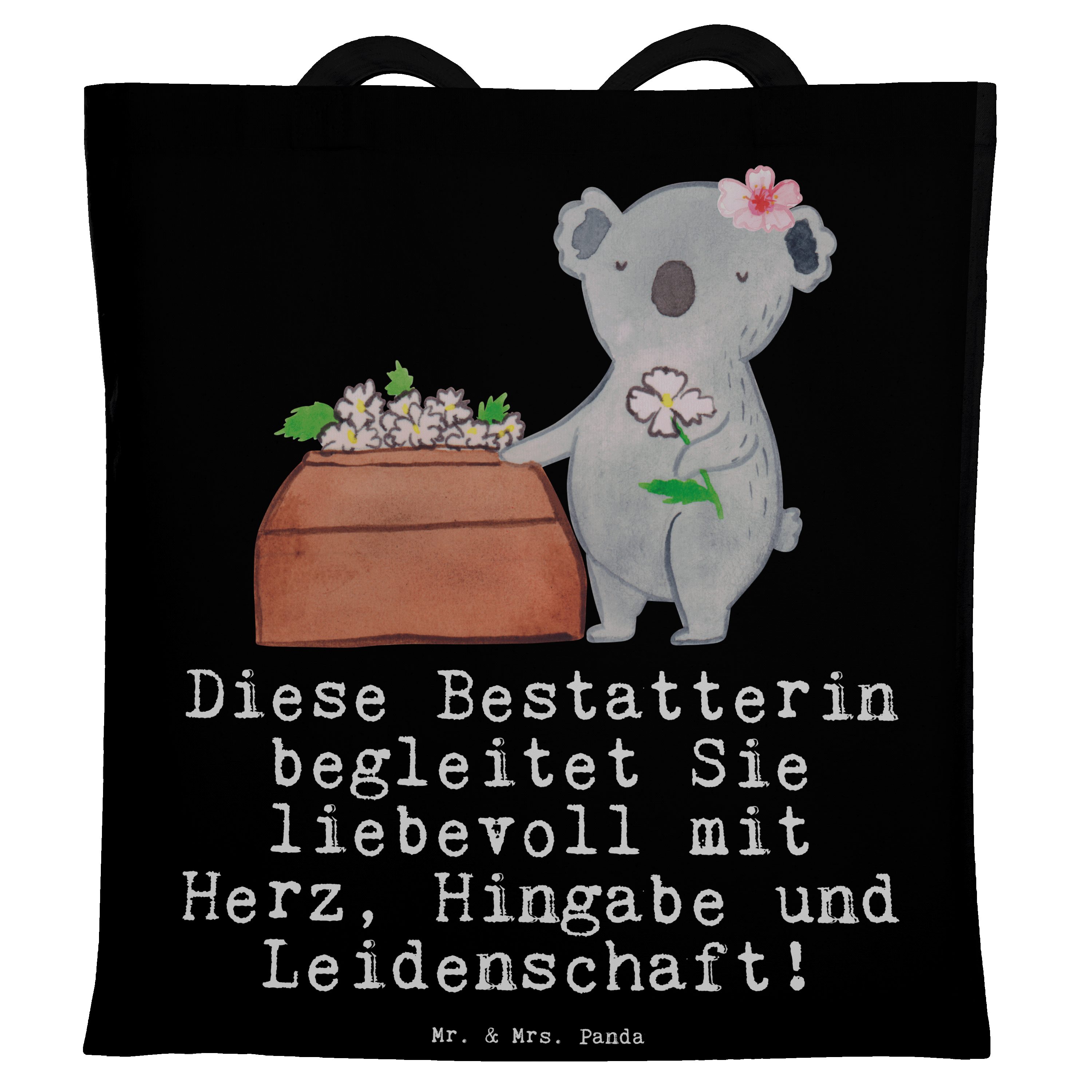 Mr. & Mrs. Panda Tragetasche Bestatterin mit Herz - Schwarz - Geschenk, Einkaufstasche, Stoffbeute (1-tlg)