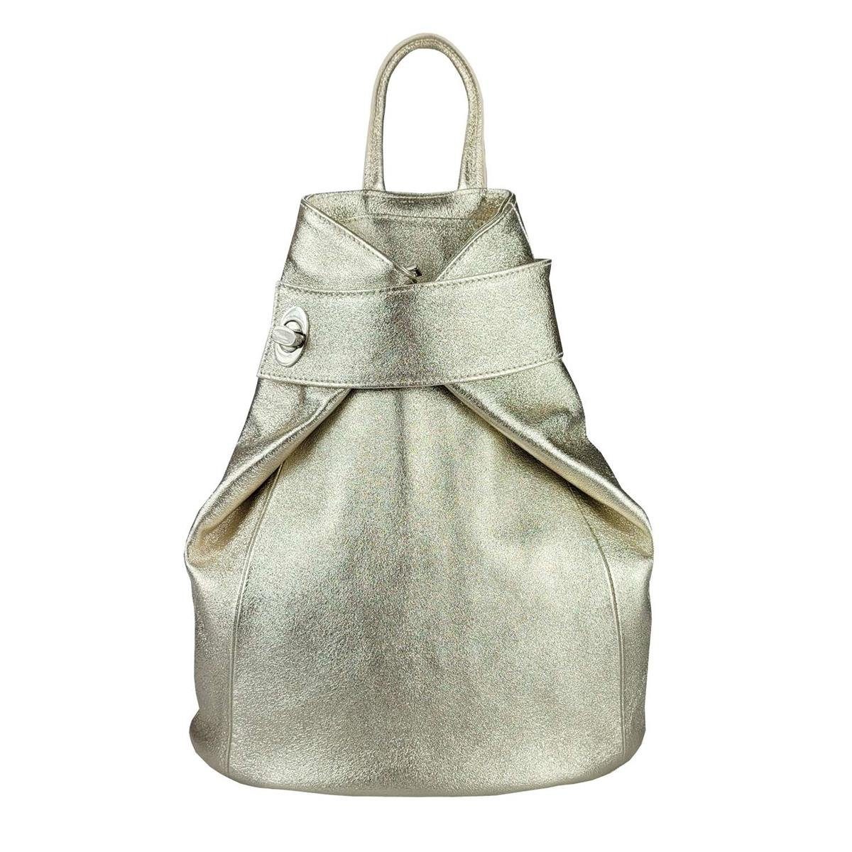 ITALYSHOP24 Rucksack Made in Italy Damen Leder Schultertasche Daypack Freizeitrucksack Bag, PREMIUM Cityrucksack Umhängetasche Shopper Tagesrucksack Handgepäck
