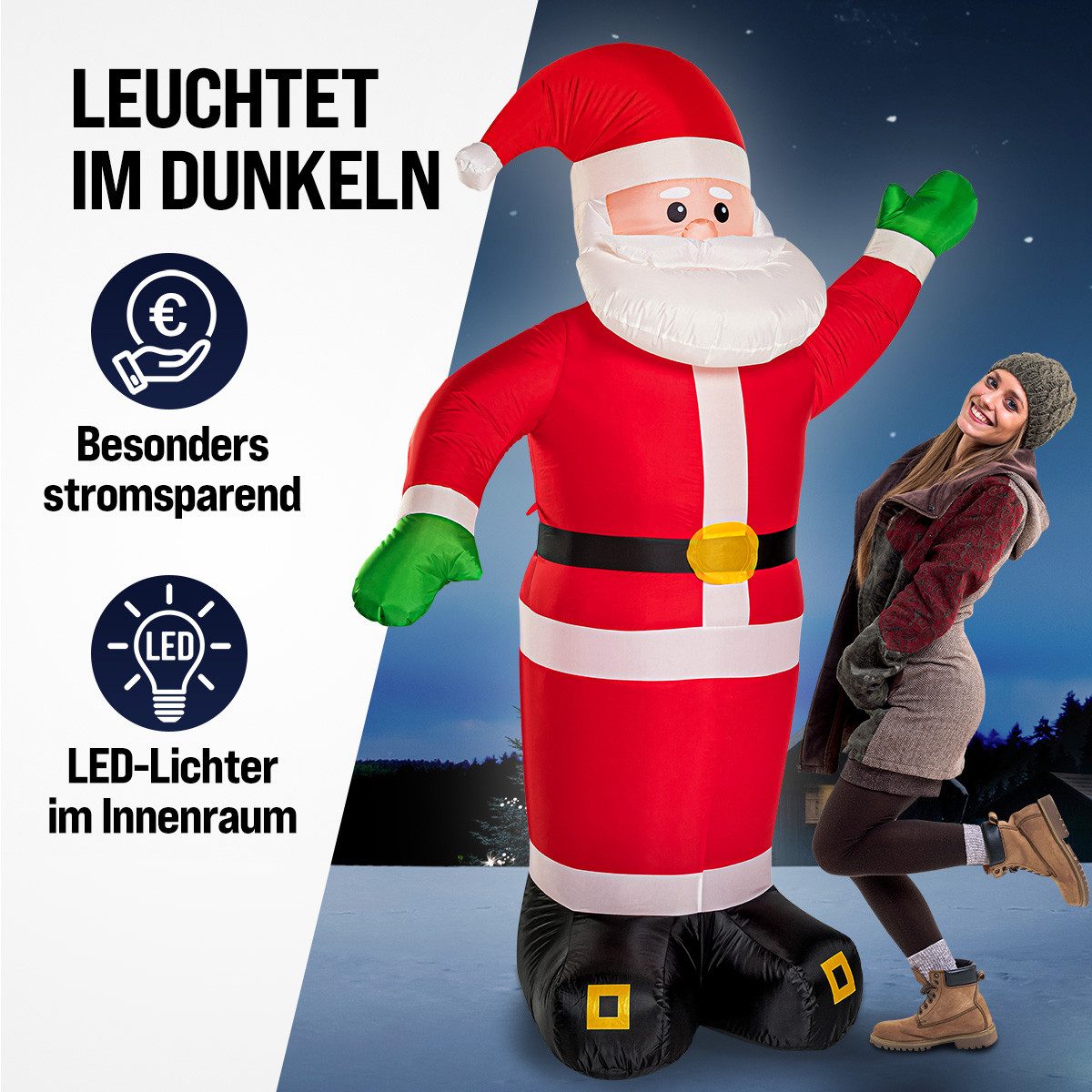 monzana Weihnachtsmann, Aufblasbarer XXL 250cm LED Beleuchtet Befestigungsmaterial IP44 Außen
