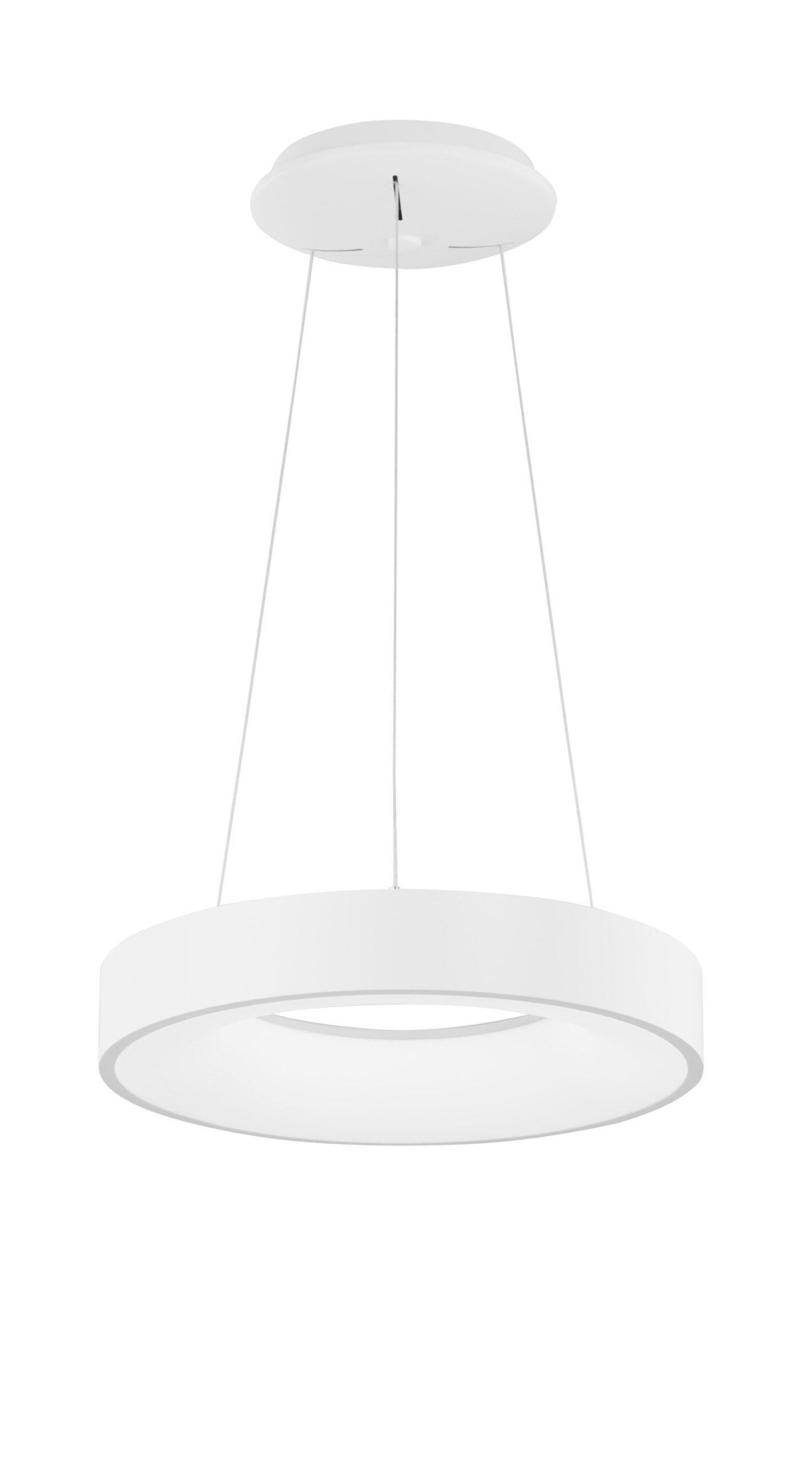 Licht-Erlebnisse Kronleuchter PERRY, LED fest integriert, Warmweiß, LED Hängeleuchte Weiß Ø 38 cm Ring dimmbar höhenverstellbar 3000 K