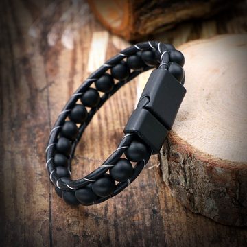 NAHLE Lederarmband Herren Lederarmband Perlenarmband Schwarz Armband (inklusive Schmuckbox)