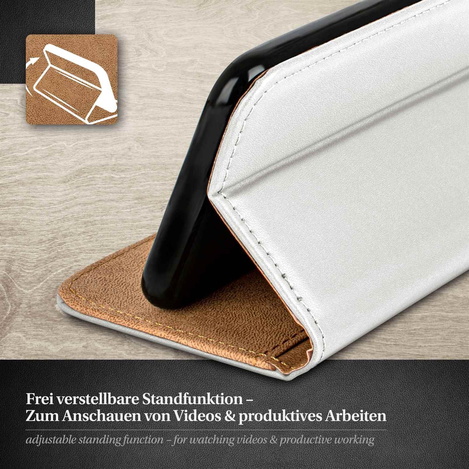moex Handyhülle für iPhone XS Max Hülle Klappbar Book Case Weiß 6,5 Zoll, Klapphülle Kartenfach Flip Cover Handytasche Leder Optik Schutzhülle