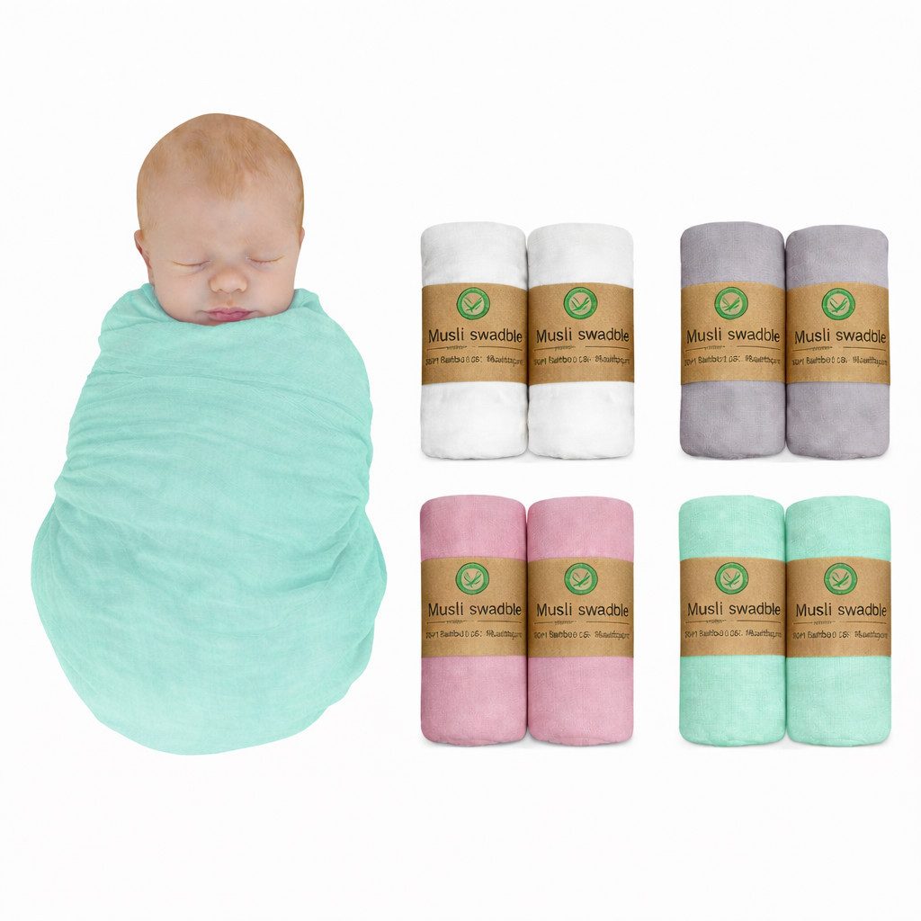 ILOKEN Schmusetuch XXL Baby Mulltuch 120x120 Musselin aus 70%Bambus 30%Baumwolle Pucktuch, XXL Maße mit 120x120cm, Bambus/Baumwolle Mischung
