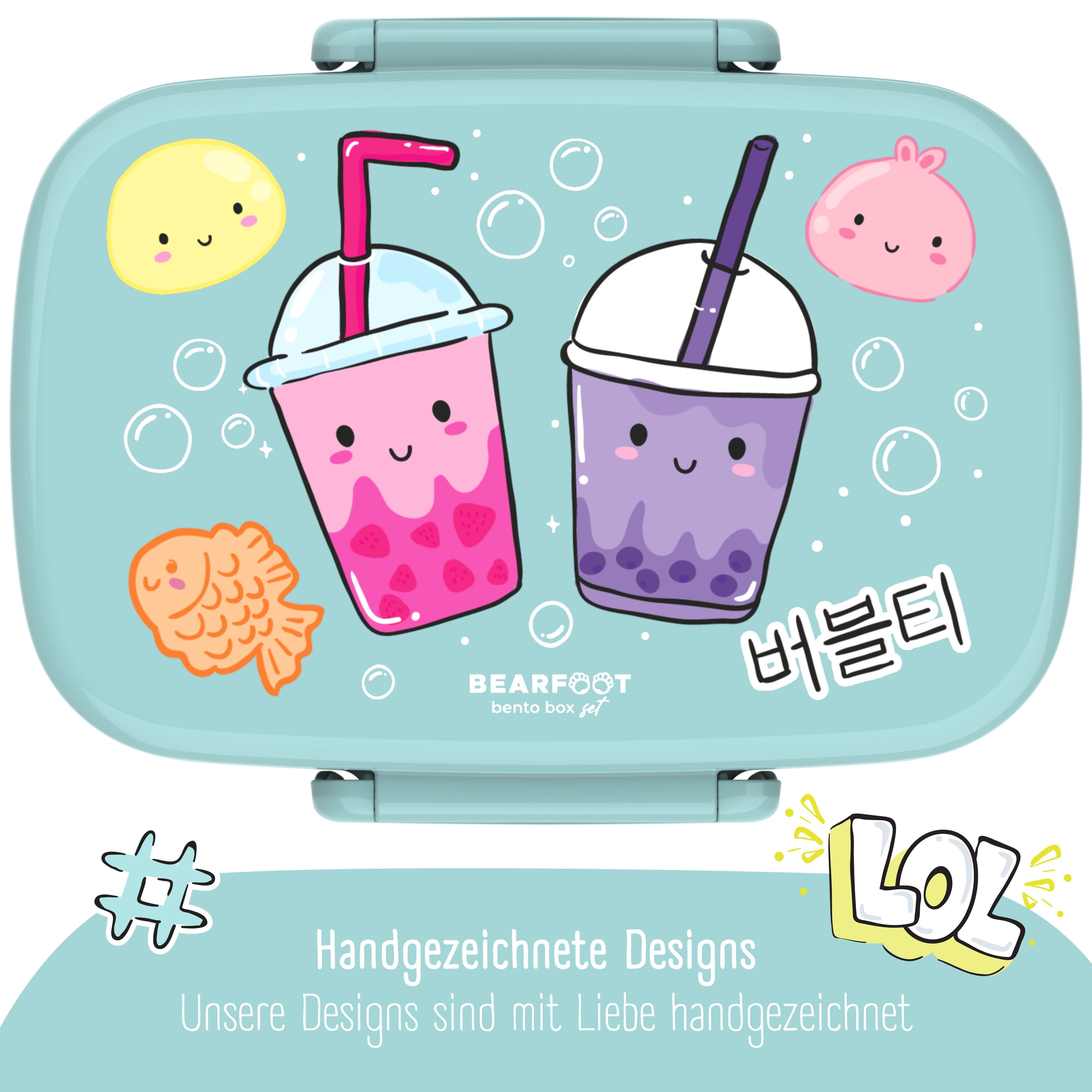 BEARFOOT Lunchbox Brotdose Kinder mit Fächern, auslaufsicher - BubbleTea, mint, Kindergarten und Schule - Mädchen und Jungen, Vesperbox, Snackbox