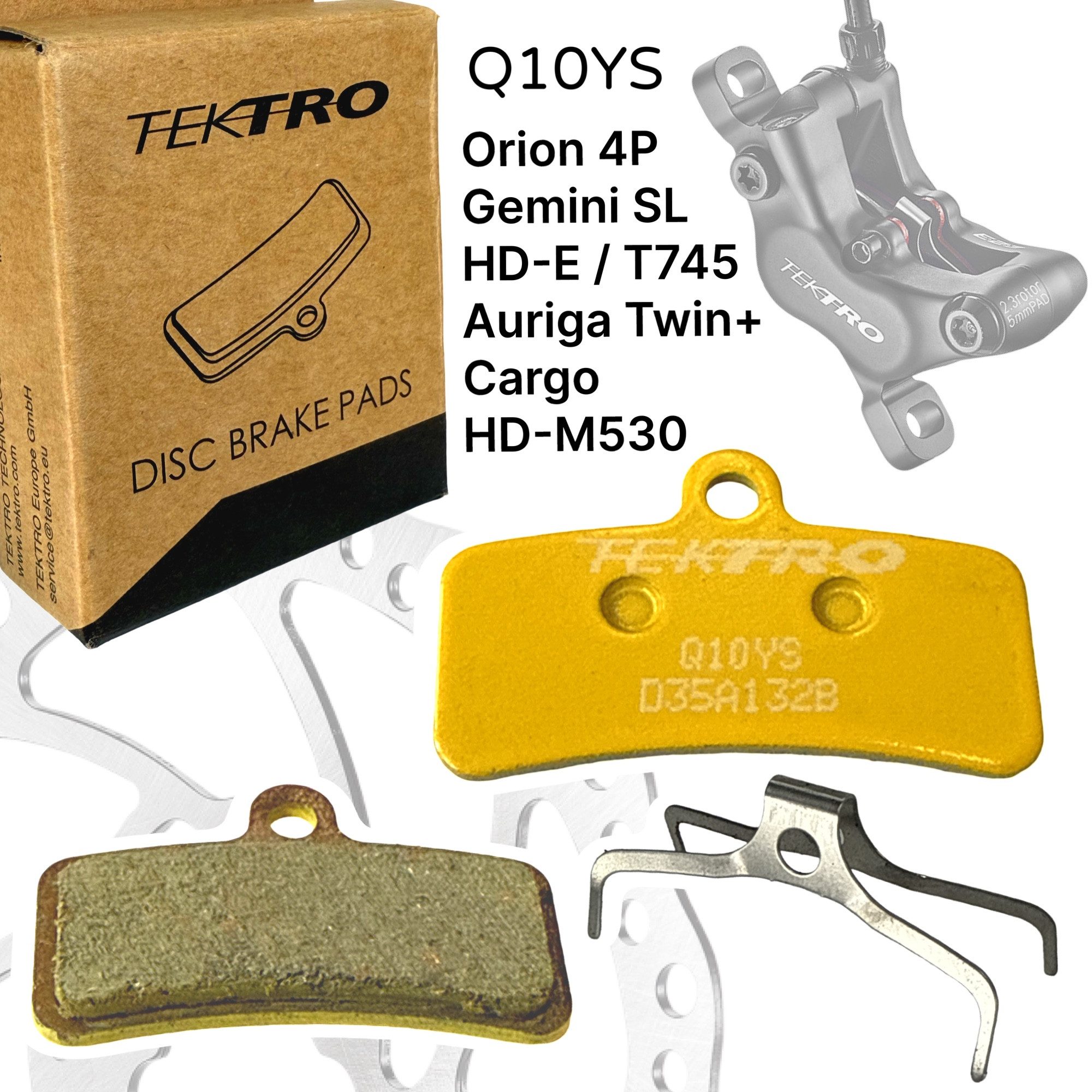 Tektro Scheibenbremse Tektro Q10YS semi-metallisch Fahrrad Scheibenbremsbeläge 4 Kolben Gold