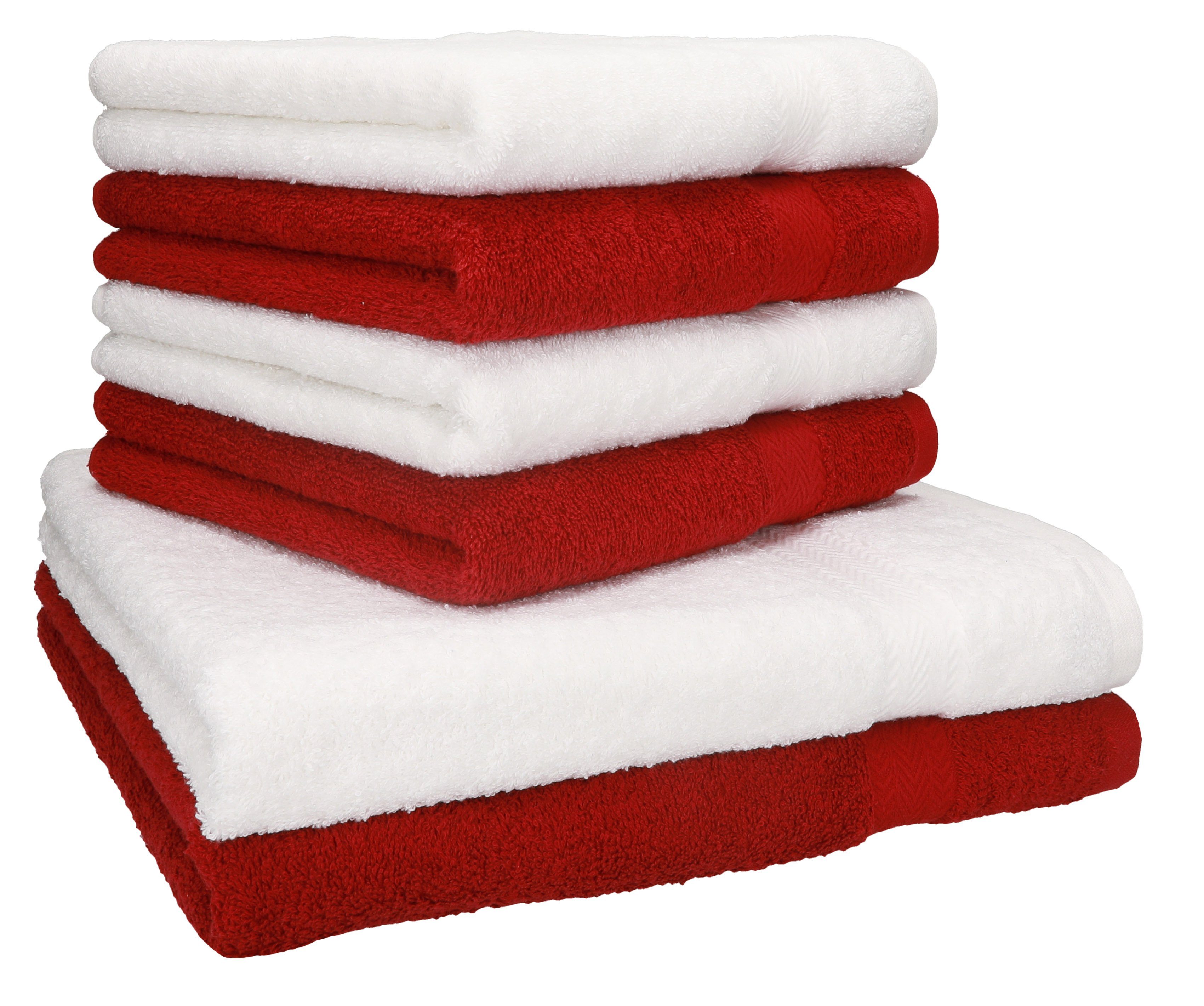 Betz Handtuch Set 6-TLG. Handtuch-Set Premium 100% Baumwolle 2 Duschtücher 4 Handtücher Farbe dunkelrot und weiß, 100% Baumwolle