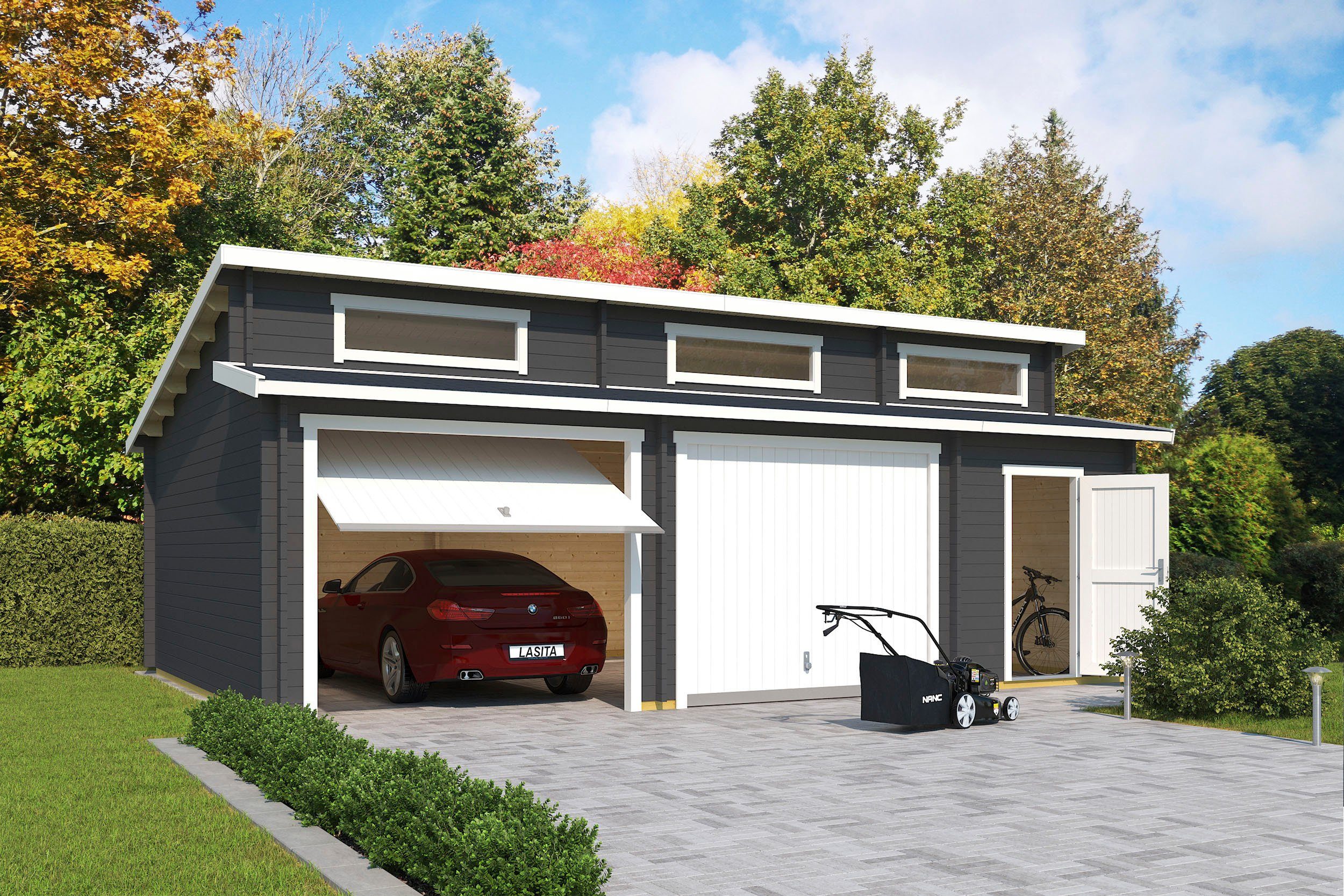 LASITA MAJA Garage Hawaii (Set, für 2 Fahrzeuge geeignet), Garage + 2 Schwingtoren