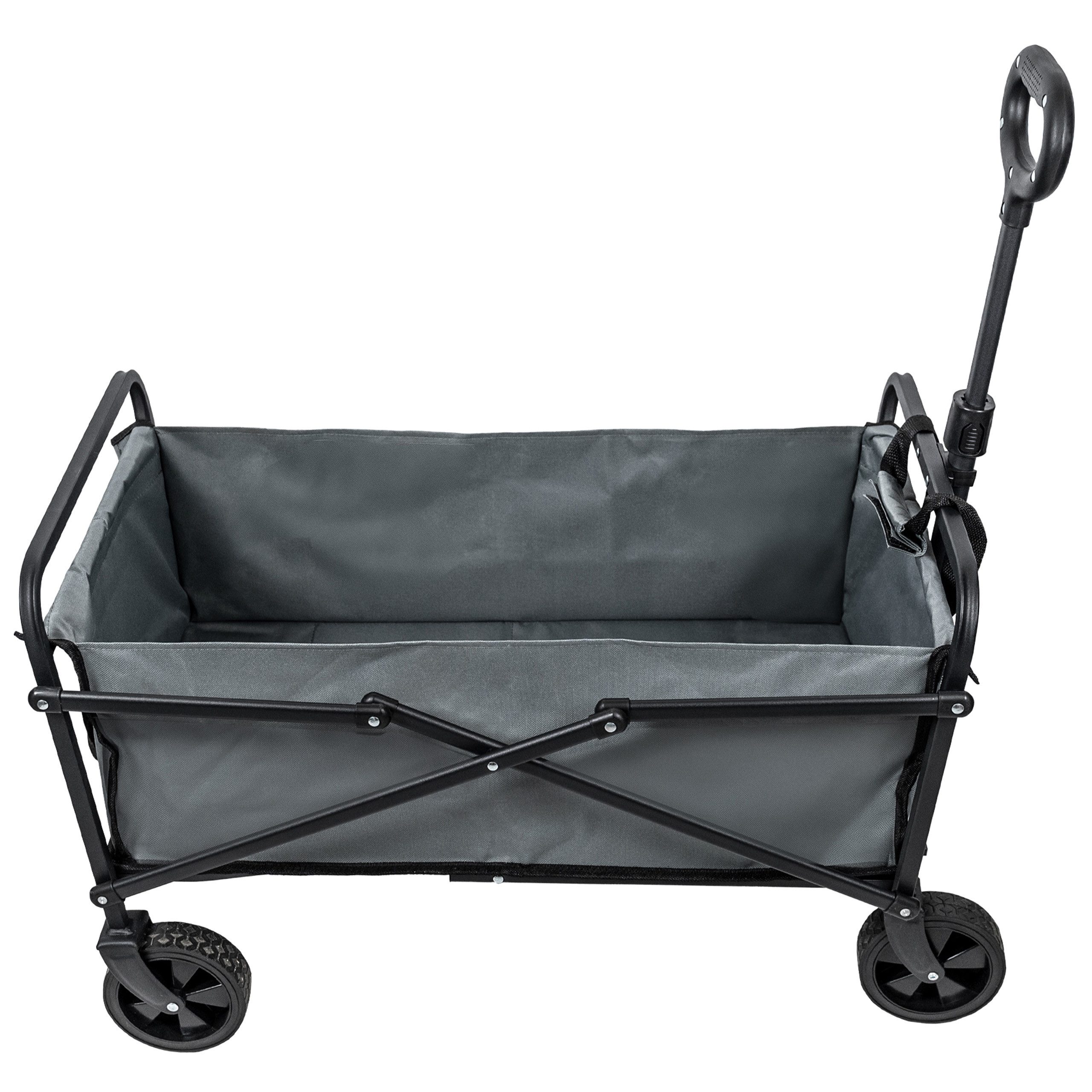 IC Gardenworld Bollerwagen Bollerwagen faltbar grau mit Bremsen, stabiler Transportwagen, bis 80 kg Tragkraft, Handkarre mit Teleskopgriff, klappbar