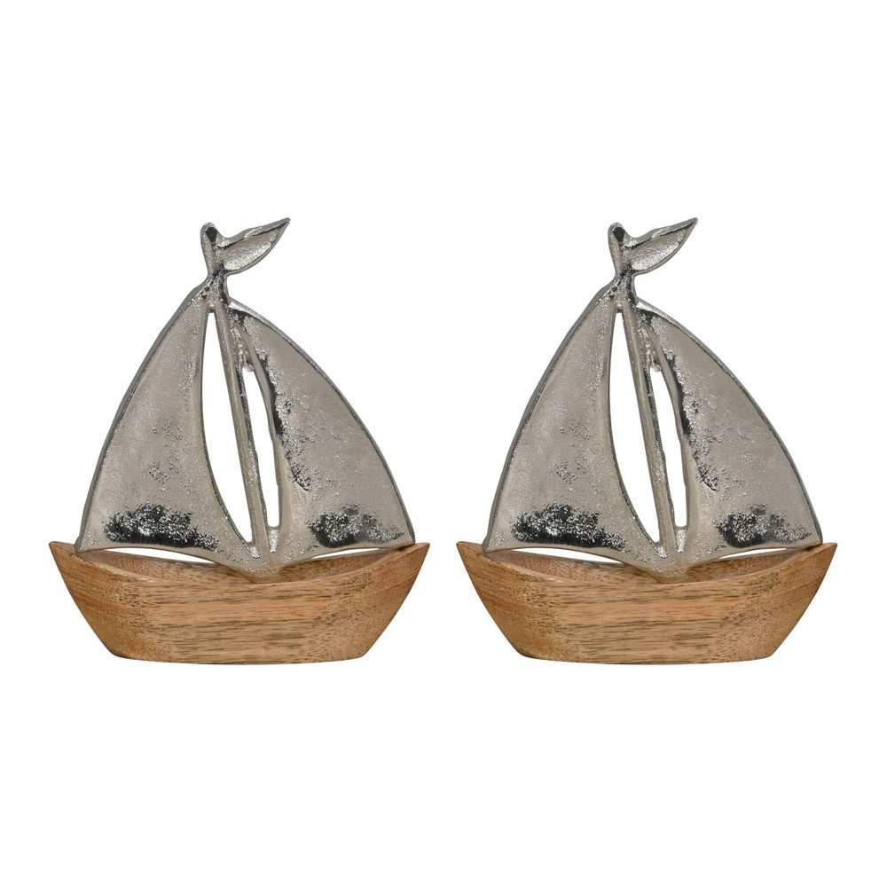 BOLTZE Dekoobjekt 2tlg. Dekoboot SAILING braun silber aus Holz und Aluminium H14cm Segel