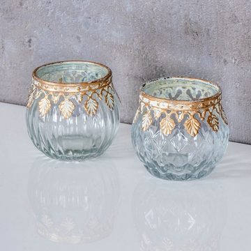 Levandeo® Teelichthalter, 2er Set Glas Windlichter H5cm Klar Gold Teelichthalter Kerzenhalter