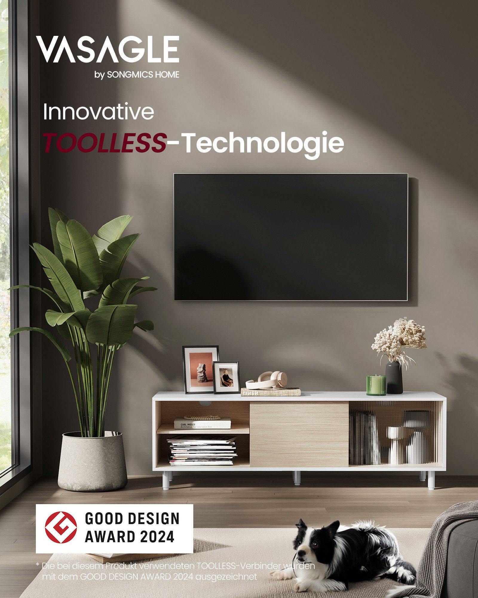 VASAGLE Lowboard, TV-Schrank für TVs bis zu 60 Zoll, Montage superschnell werkzeuglos