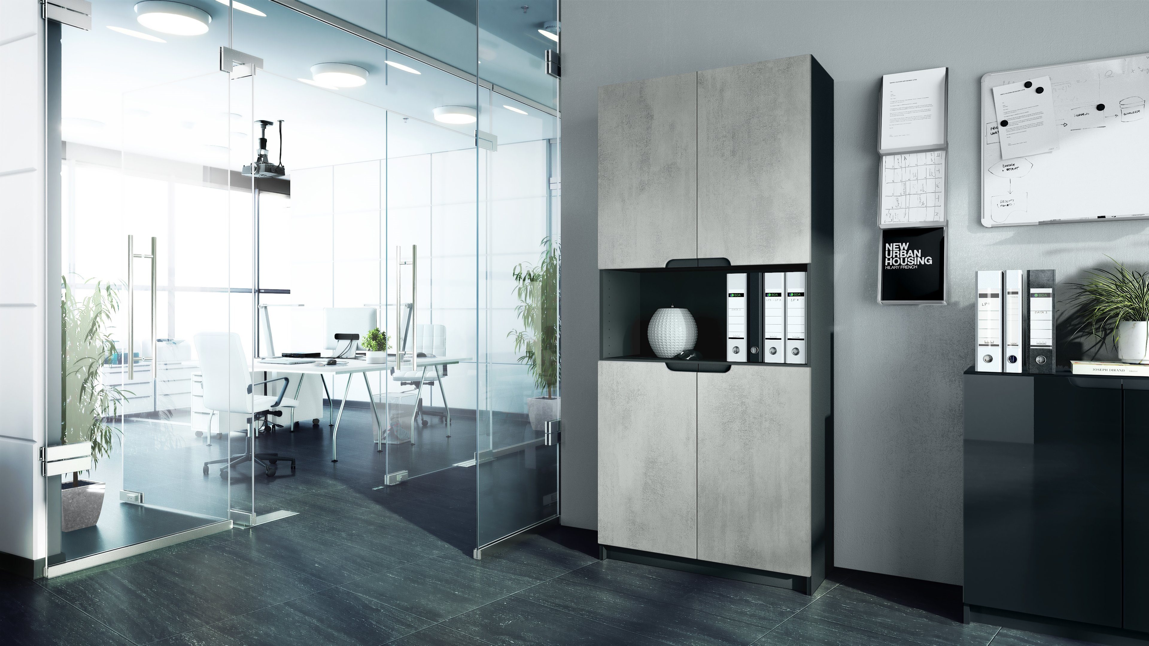 Vladon Aktenschrank Logan V2 (Aktenschrank, mit 5 Fächern und 4 Türen) Schw günstig online kaufen