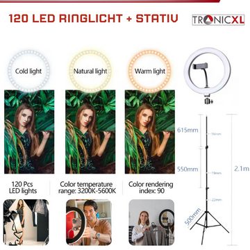 TronicXL Ringlicht Ringlicht mit 2m Stativ groß Ring Light Handy Smartphone Halterung, höhenverstellbar