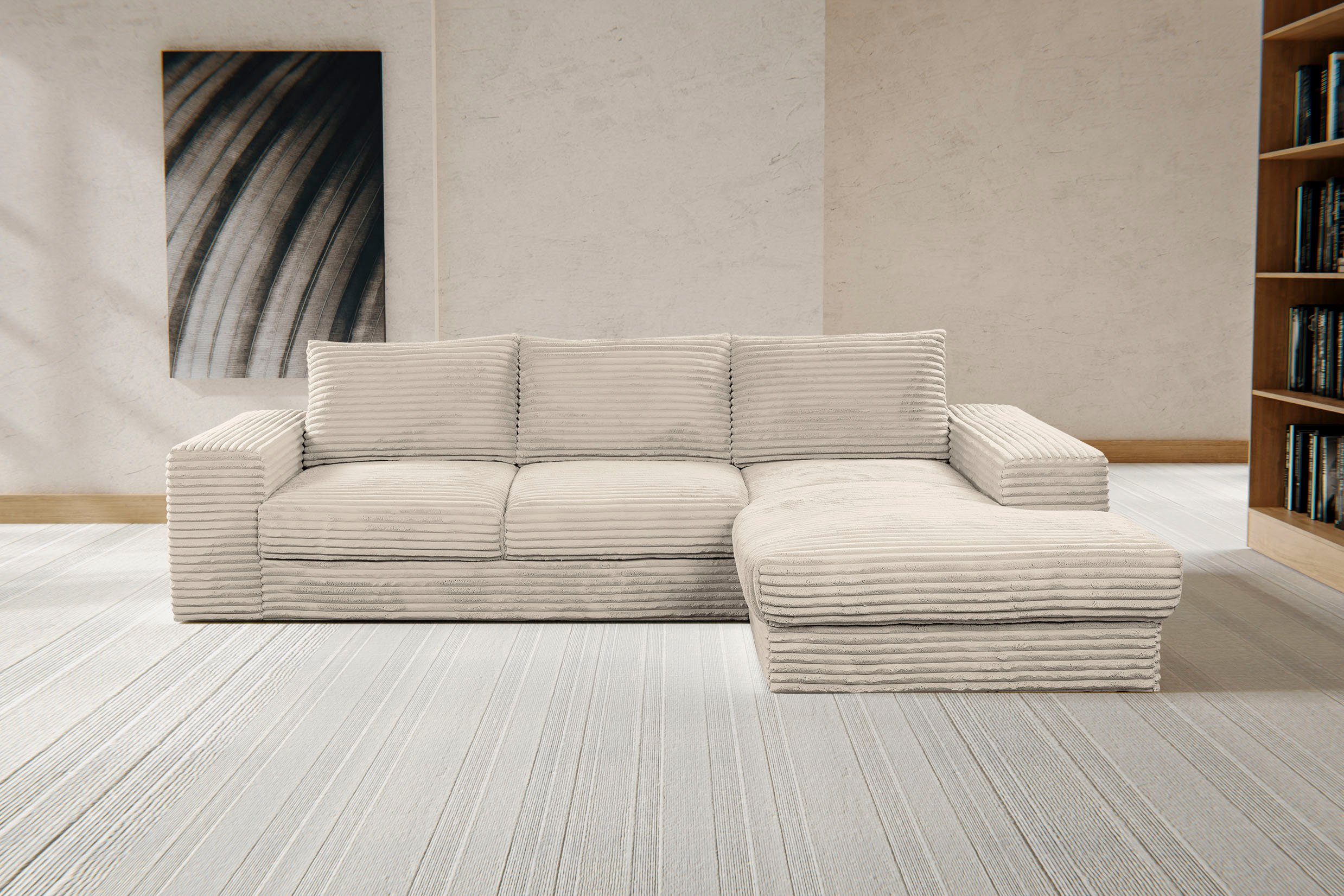 WERK2 Ecksofa Rozzana L-Form, Design Ecksofa mit hohem Komfort in trendig-weichem Cord & Breitcord