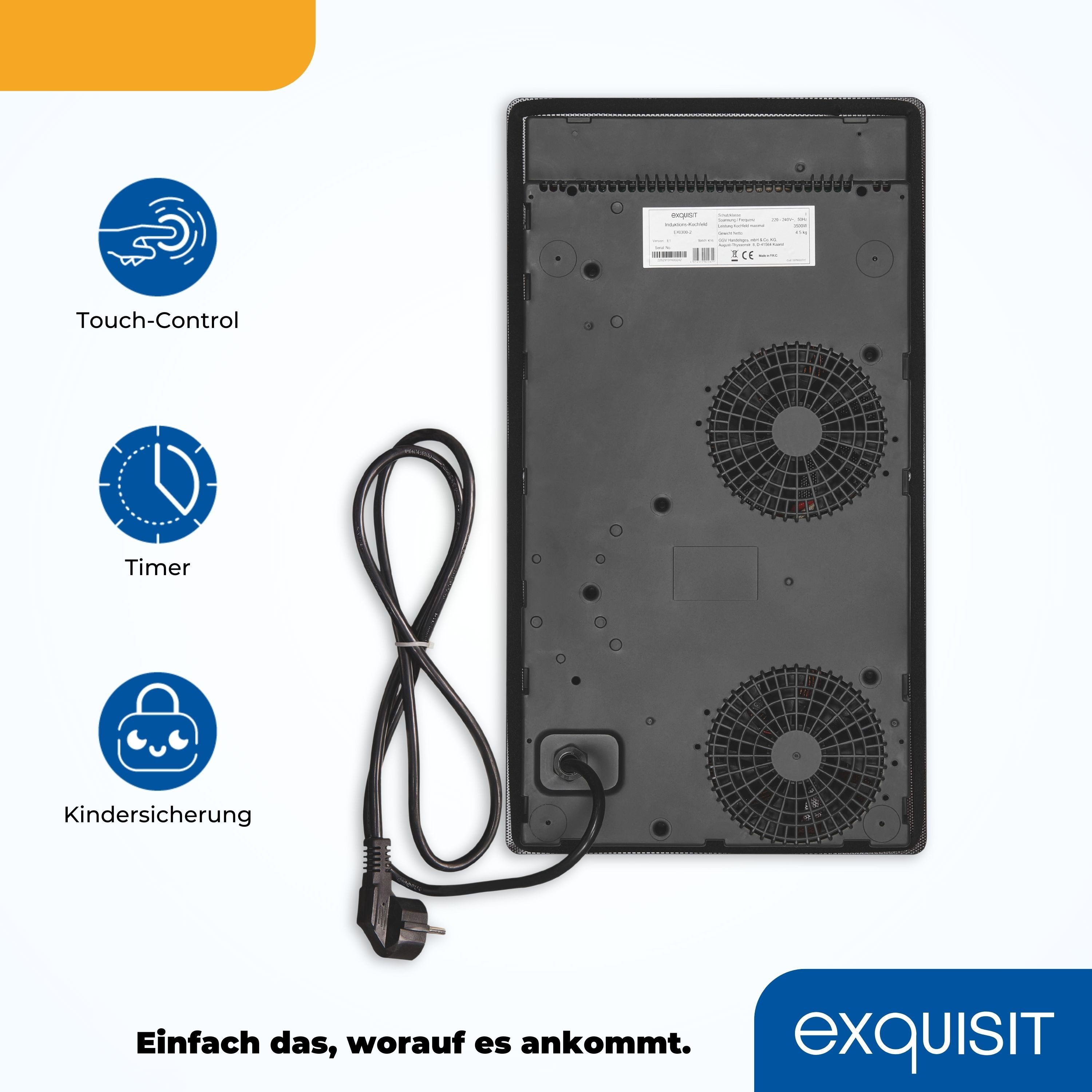 exquisit Induktions-Kochfeld EKI 300-2, Kindersicherung, Topferkennung, Touch-Control