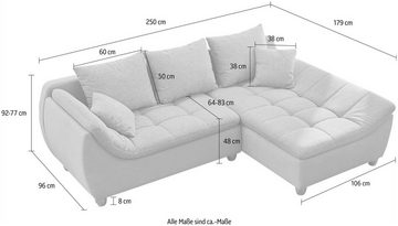 Jockenhöfer Gruppe Ecksofa Genua L-Form, Ottomane links oder rechts montierbar, 3 lose Rücken- und 2 Zierkissen