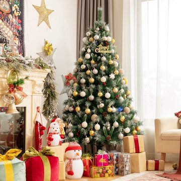 COSTWAY Künstlicher Weihnachtsbaum »180cm Verschneiter Tannenbaum«, mit 644 Tannenzapfen, roten Beeren & klappbarem Metallständer