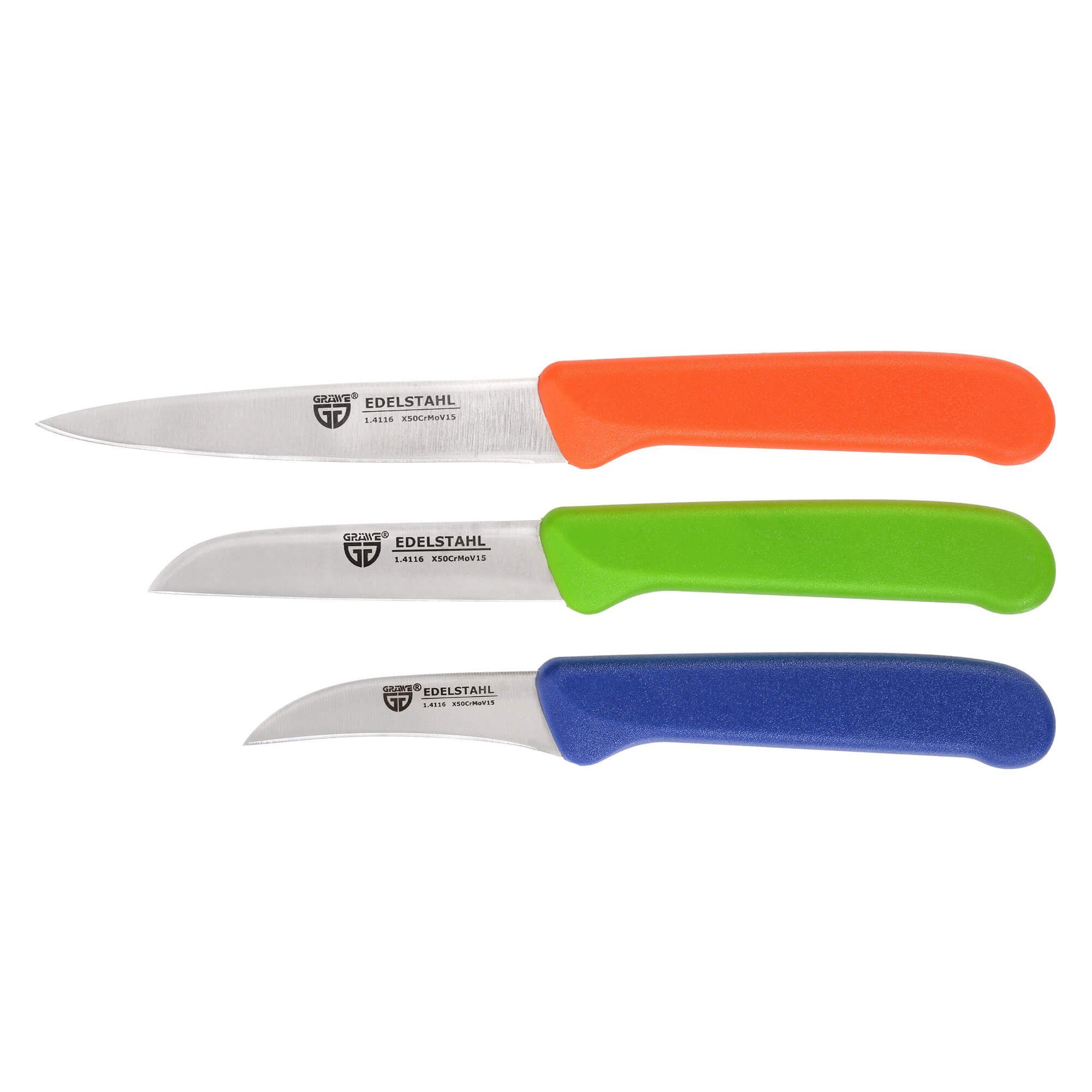 Allzweckmesser Küchenmesser-Set 3 tlg., Edelstahl, bunte Griffe