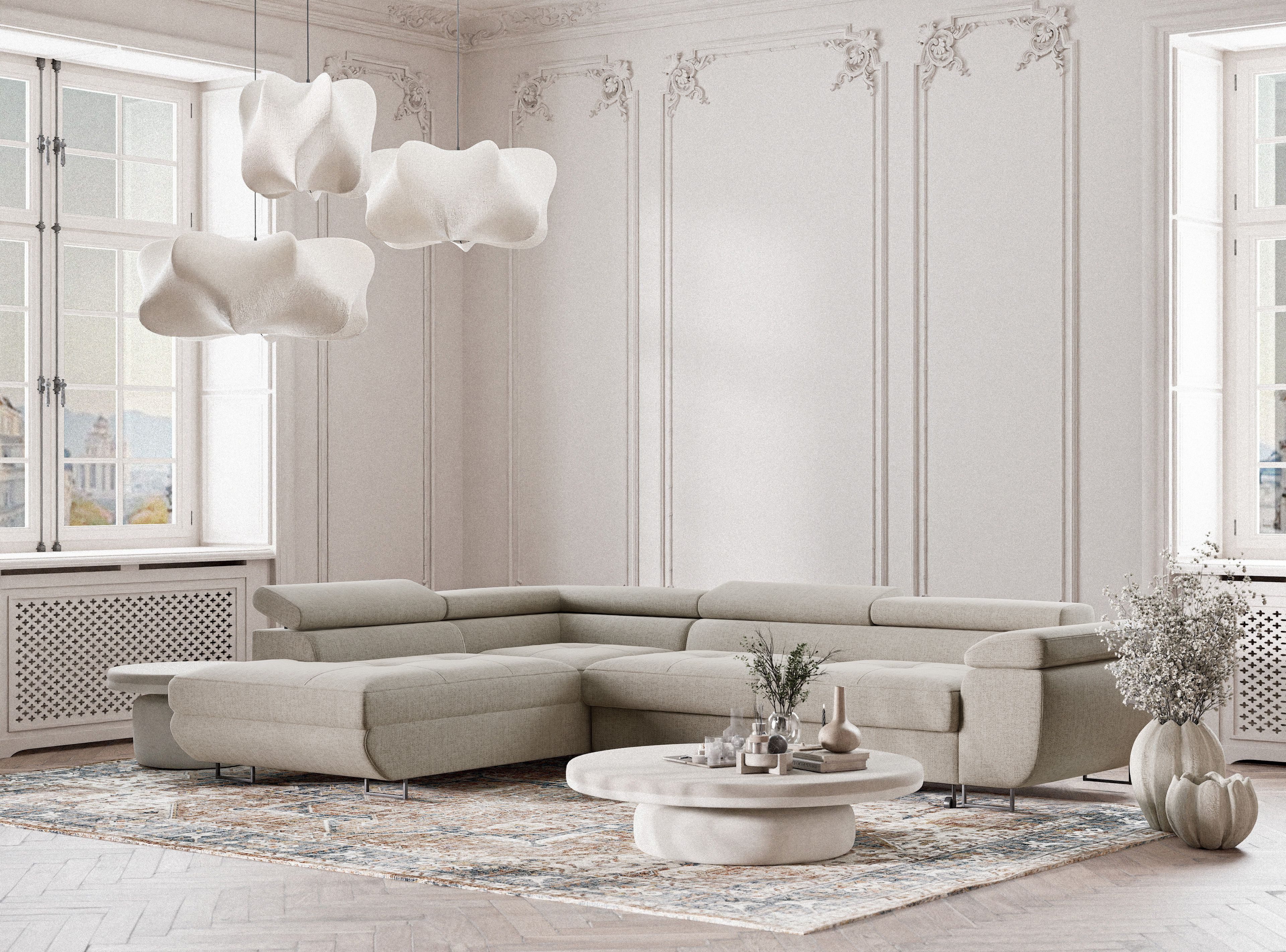 Maison de Rêve Ecksofa Concord mit Schlaffunktion, L-Form Ecksofa mit Bettkasten, Eckcouch, Liegefläche 130x200 cm