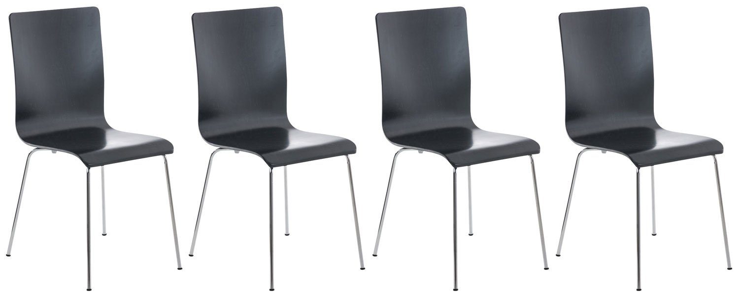 Warteraumstuhl schwarz Messestuhl, mit Sitzfläche: - - - chrom 4 Metall (Besprechungsstuhl geformter TPFLiving Konferenzstuhl Gestell: Besucherstuhl Peppo St), - ergonomisch Sitzfläche Holz