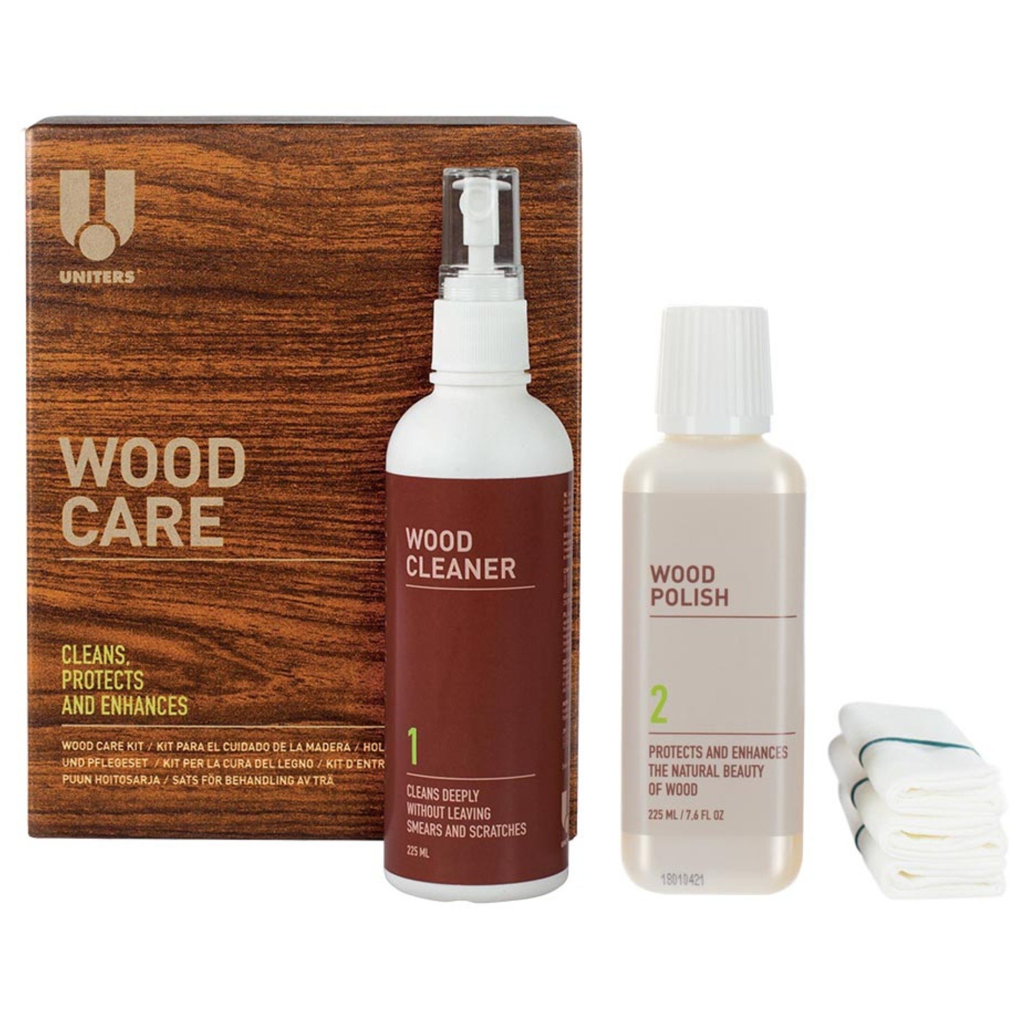 Reinigungs-Set inkl. 225ml Care, Pflegetücher (Holzreiniger-Kit, + 1-St., 5-tlg), 225ml Politur Wood Holzreiniger Uniters