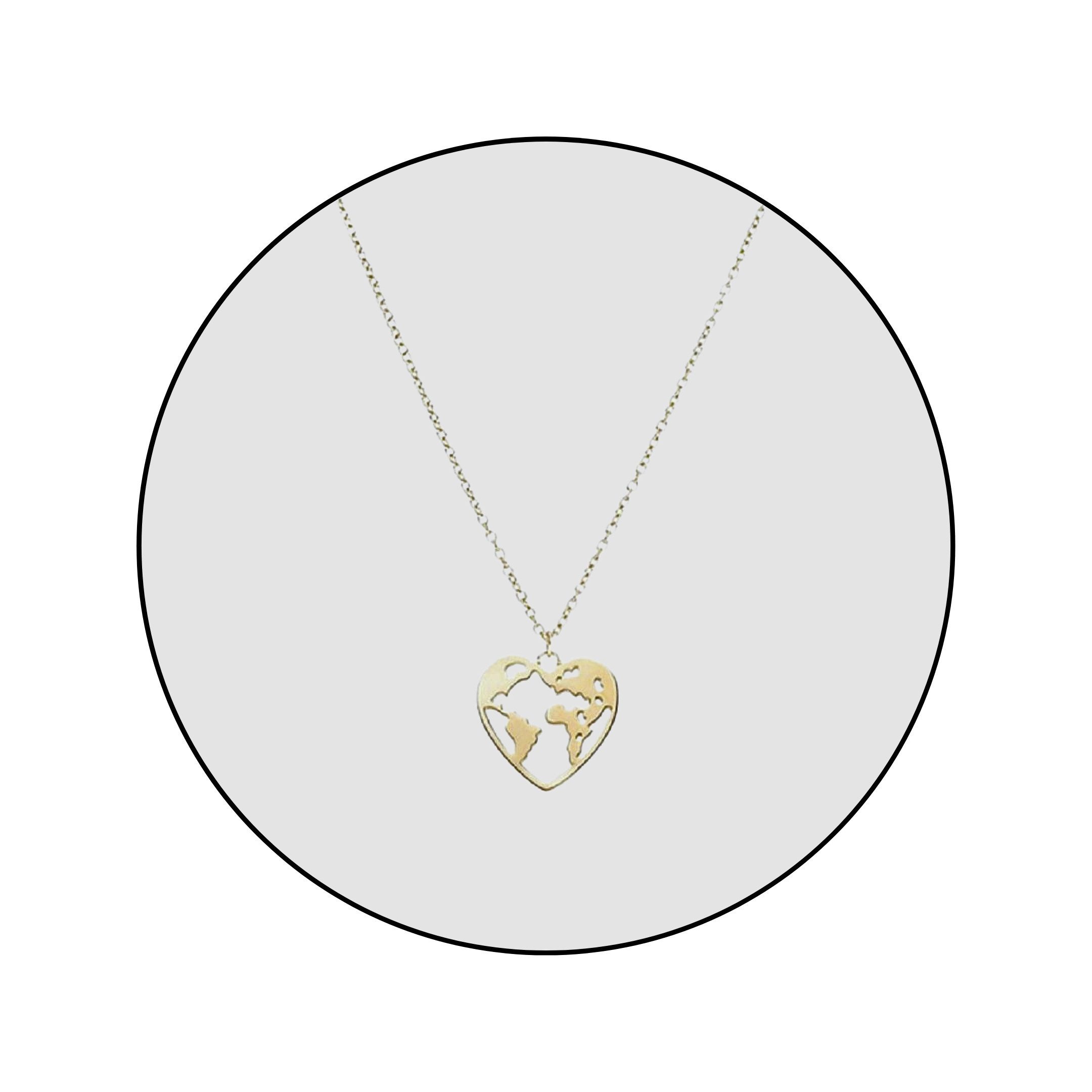 GOLDKLEIN Edelstahlkette Edelstahl Herz Weltkarte Schmuck Halskette, Damen, inkl. Geschenkbox