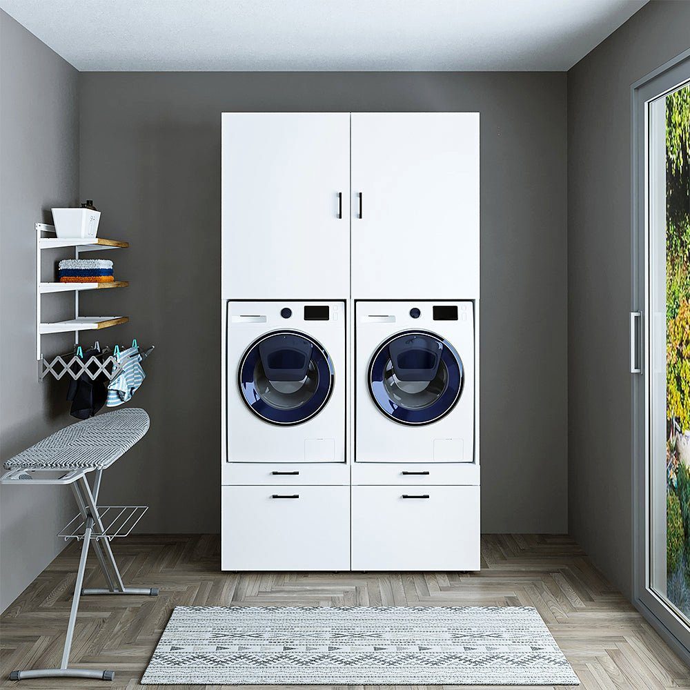 Roomart Waschmaschinenumbauschrank (Waschmaschinenschrank mit Schrankaufsätzen Waschturm Mehrzweckschrank) weiß | Schwarz