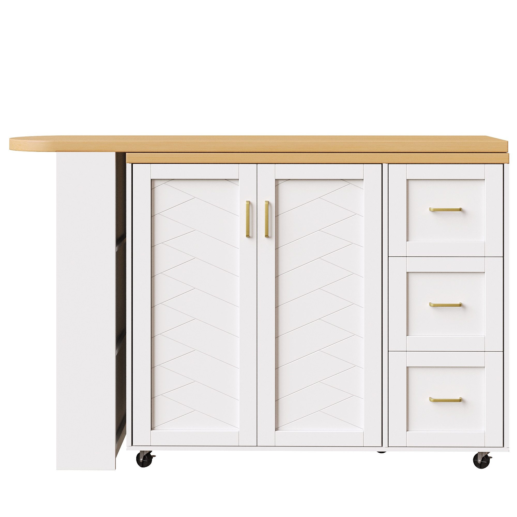 Flieks Bartisch 360° drehbar Esstisch & Mehrzweckschrank (Arbeitsplatte in Holzoptik, Set, 2-St., Stehtisch & Kommode mit Rollen, 3 Schubladen und Türablagen Weiß)
