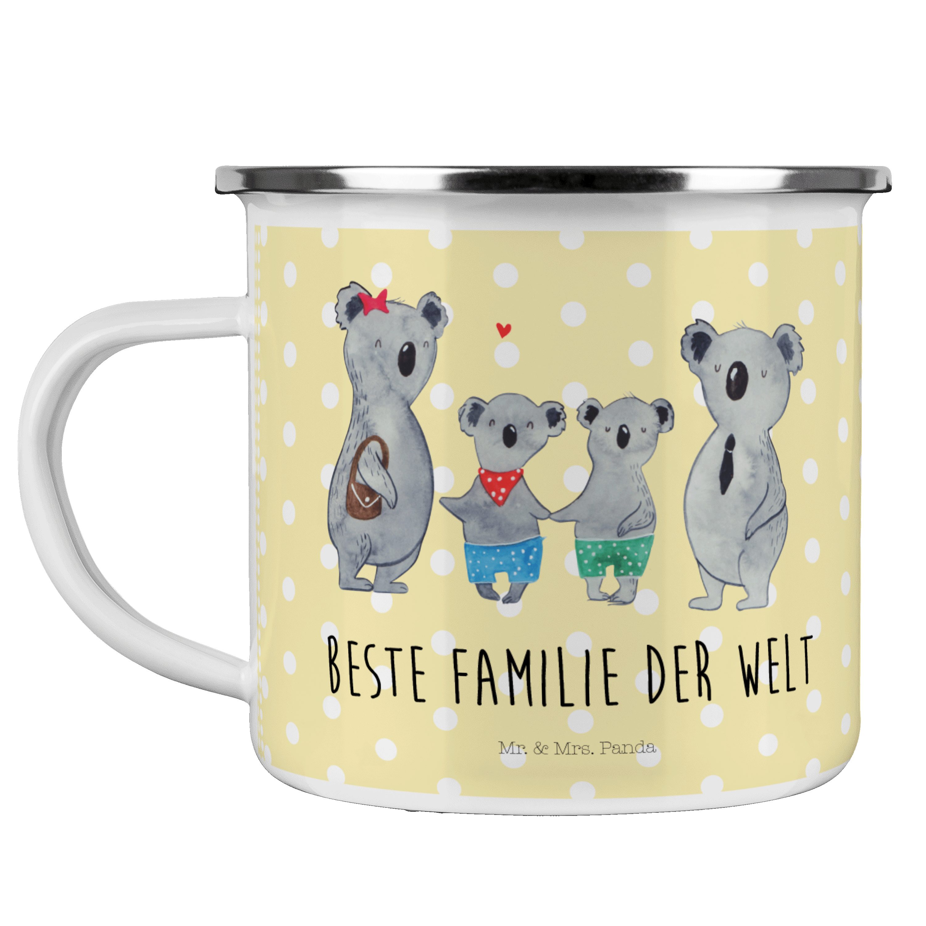 Mr. & Mrs. Panda Becher Koala Familie zwei - Gelb Pastell - Geschenk, Outdoor Tasse, Papa, Li, Emaille